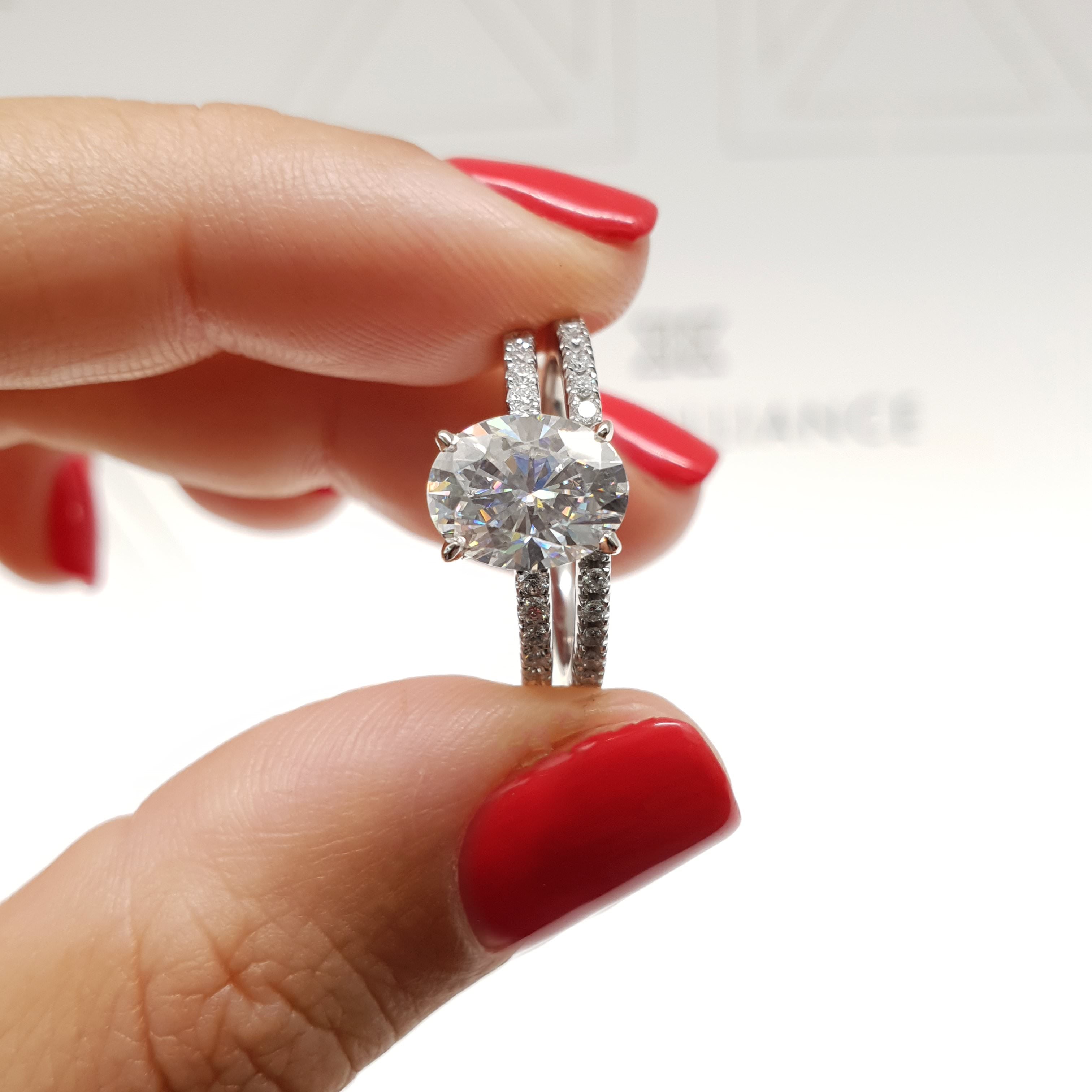 Lucy Moissanite & Diamonds Bridal Set -14K White Gold (RTS)