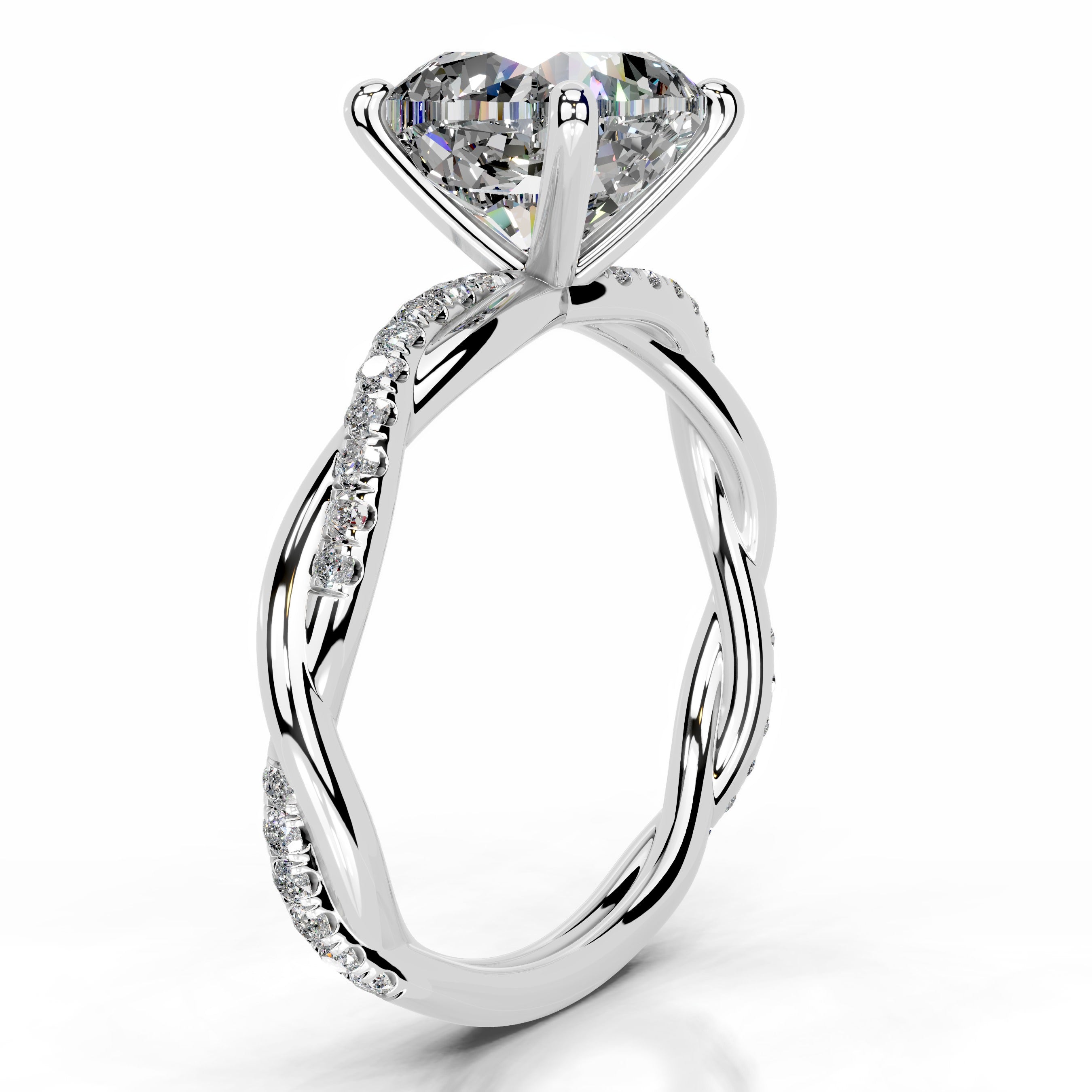 Crystal Moissanite & Diamonds Ring - 14K White Gold