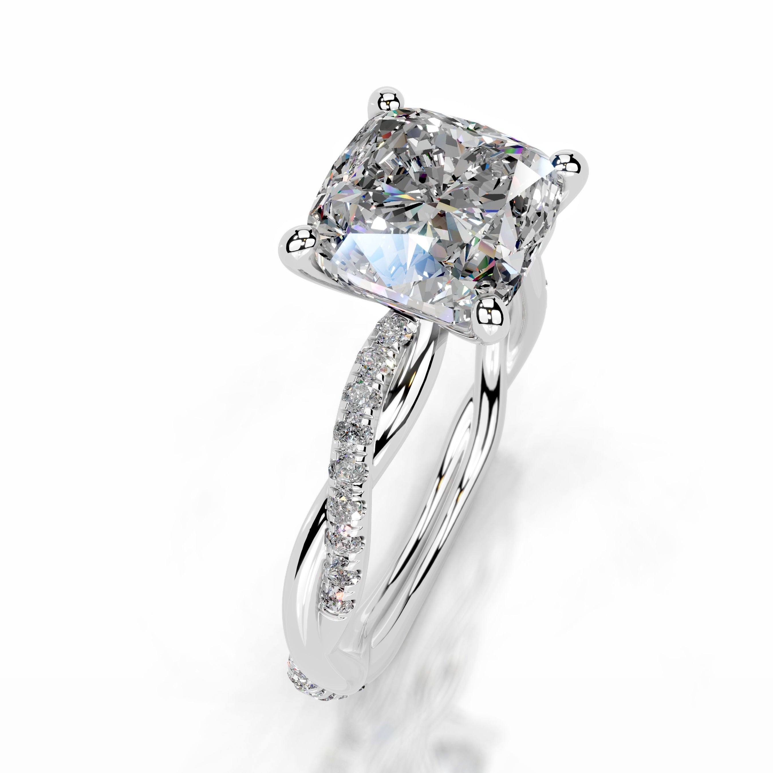 Crystal Moissanite & Diamonds Ring - 14K White Gold