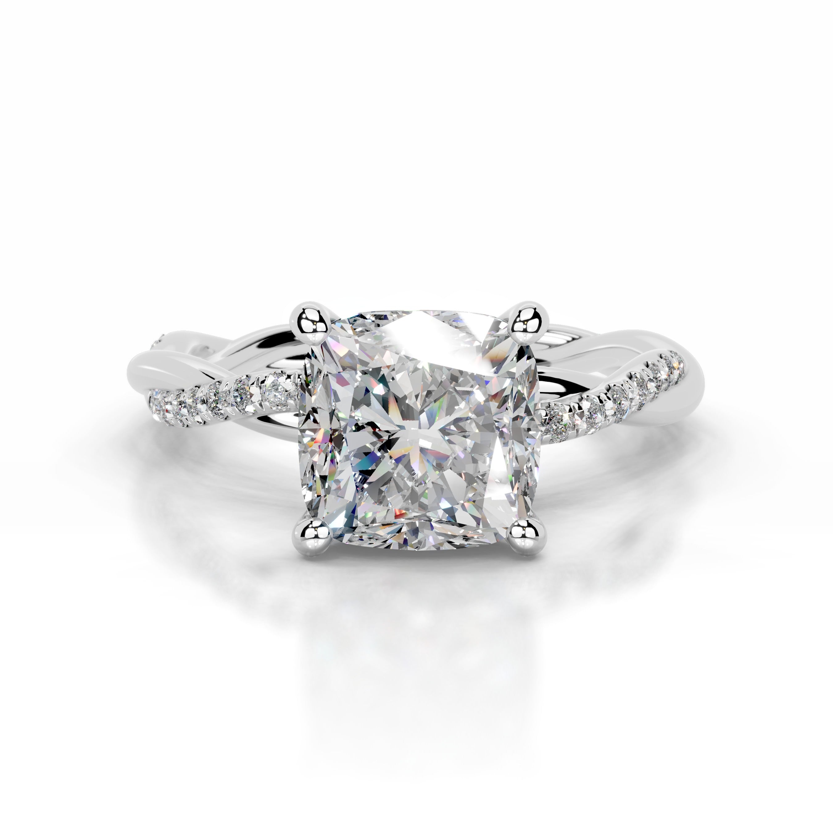 Crystal Moissanite & Diamonds Ring - 14K White Gold