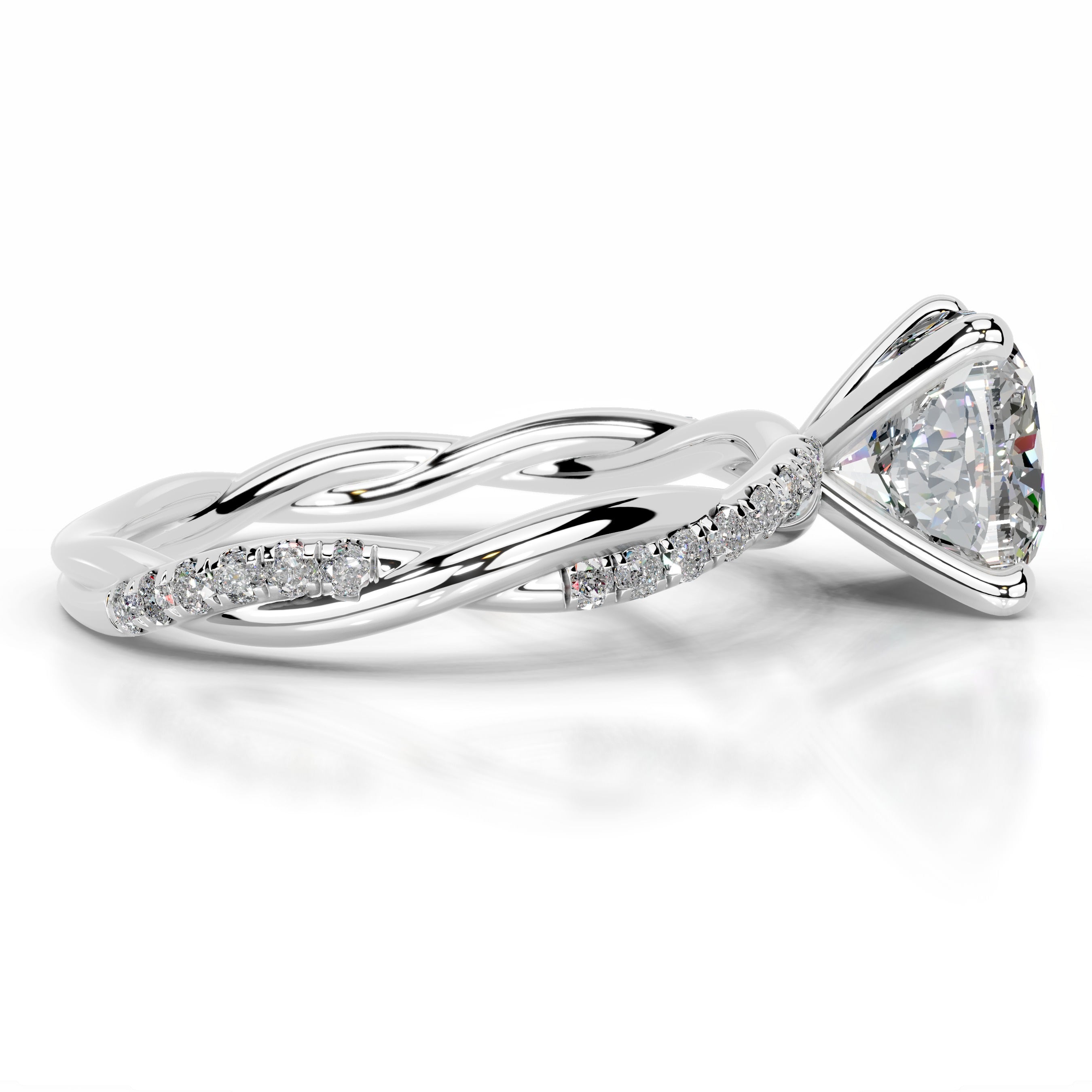 Crystal Moissanite & Diamonds Ring - 14K White Gold