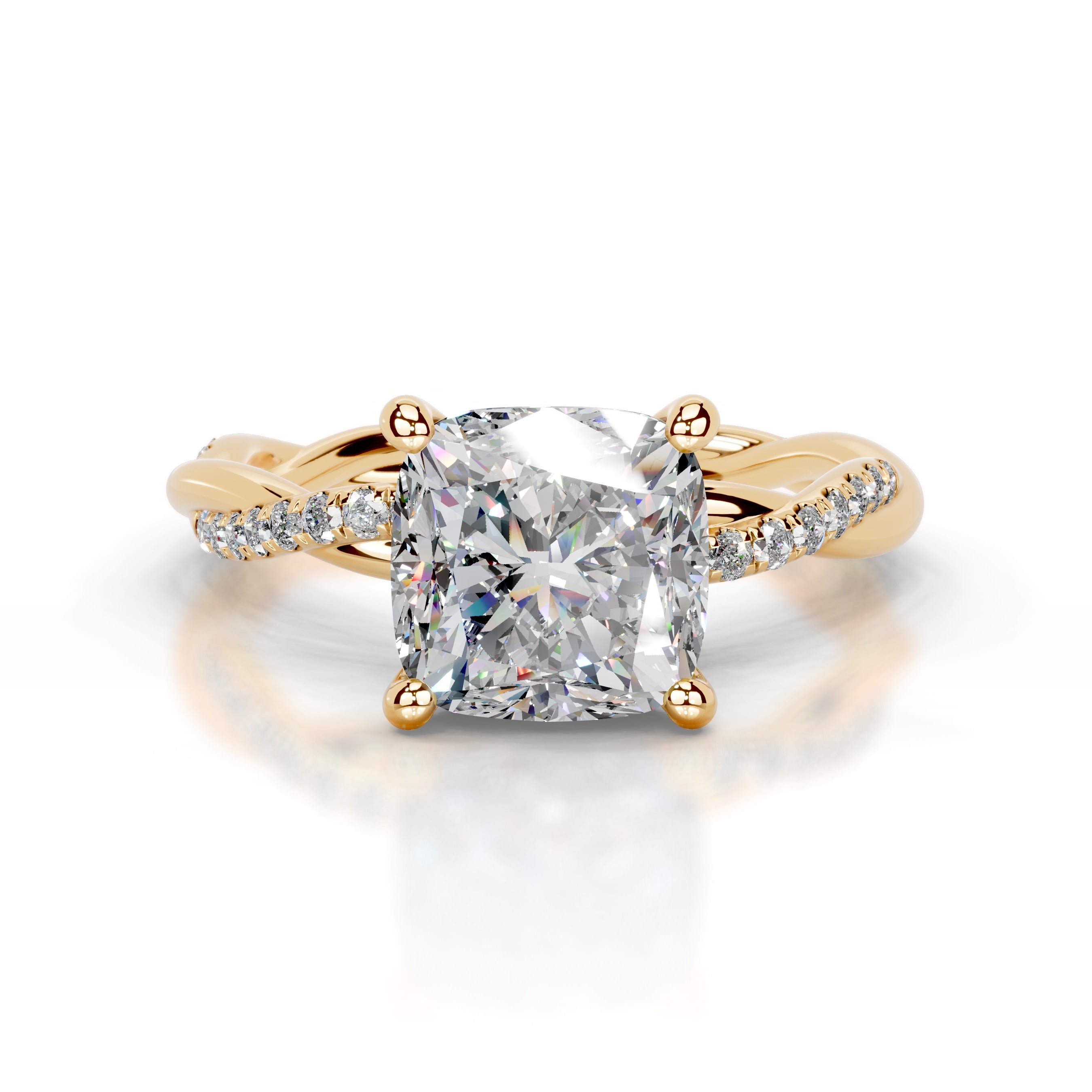 Crystal Moissanite & Diamonds Ring - 18K Yellow Gold