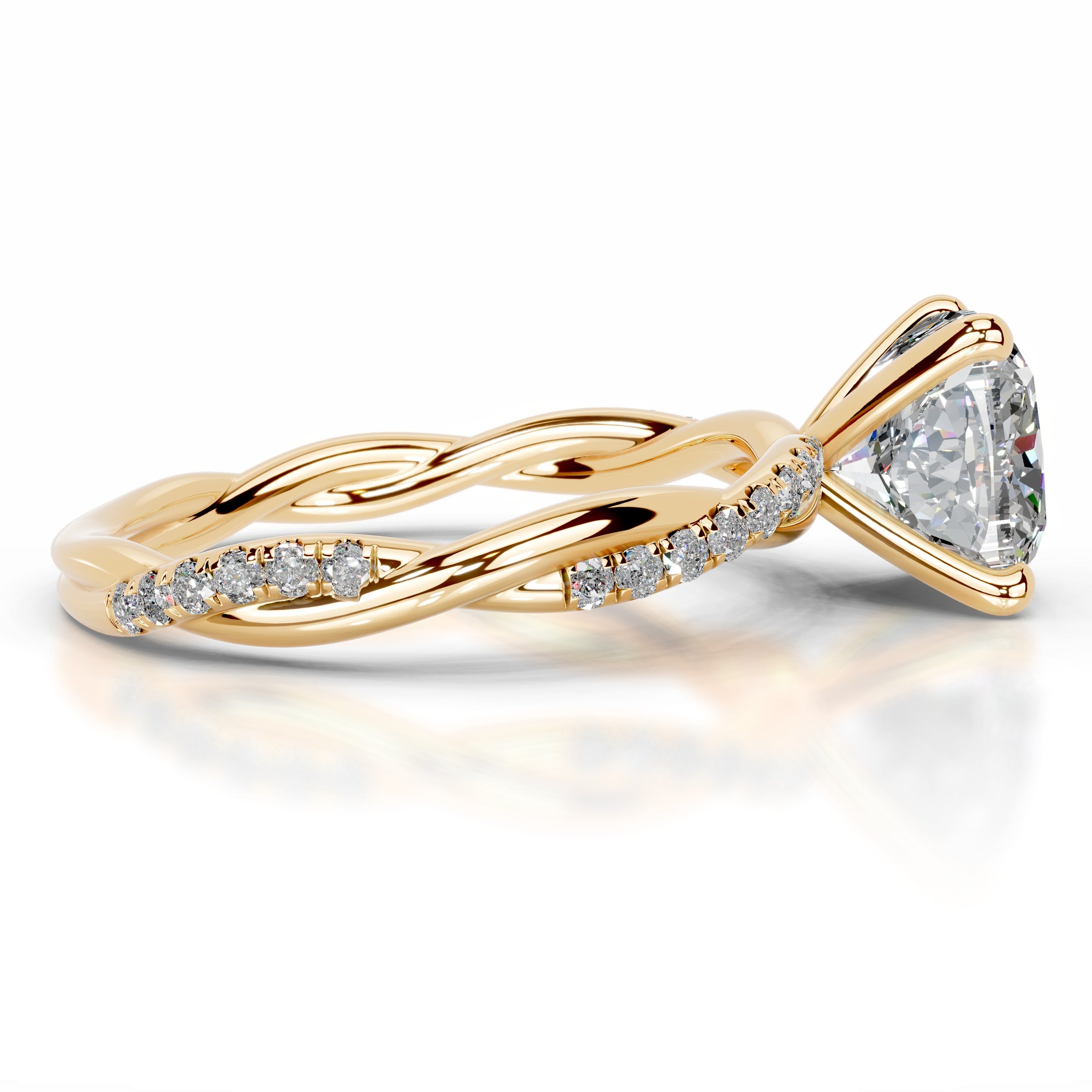 Crystal Moissanite & Diamonds Ring - 18K Yellow Gold