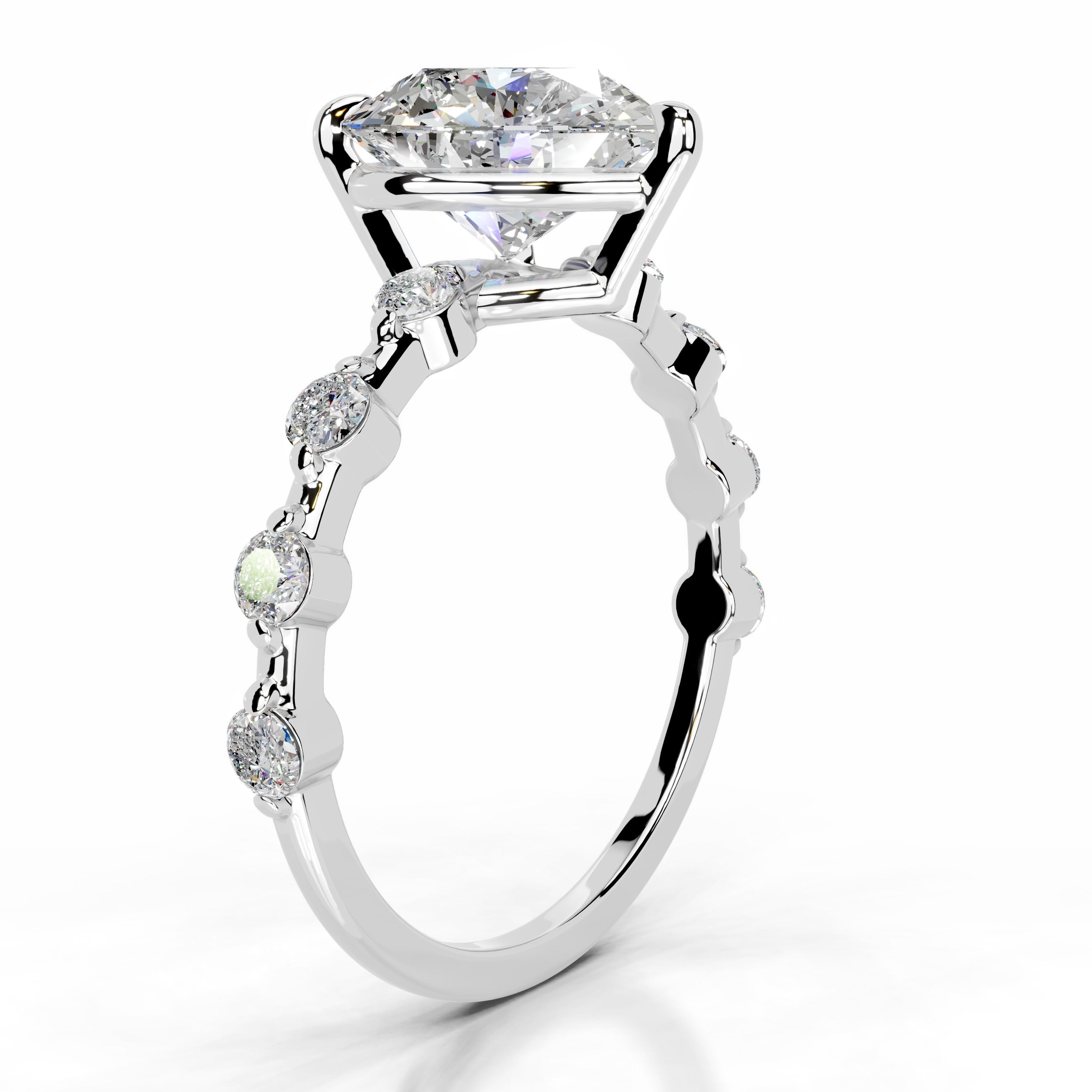 Bell Moissanite & Diamonds Ring - 14K White Gold