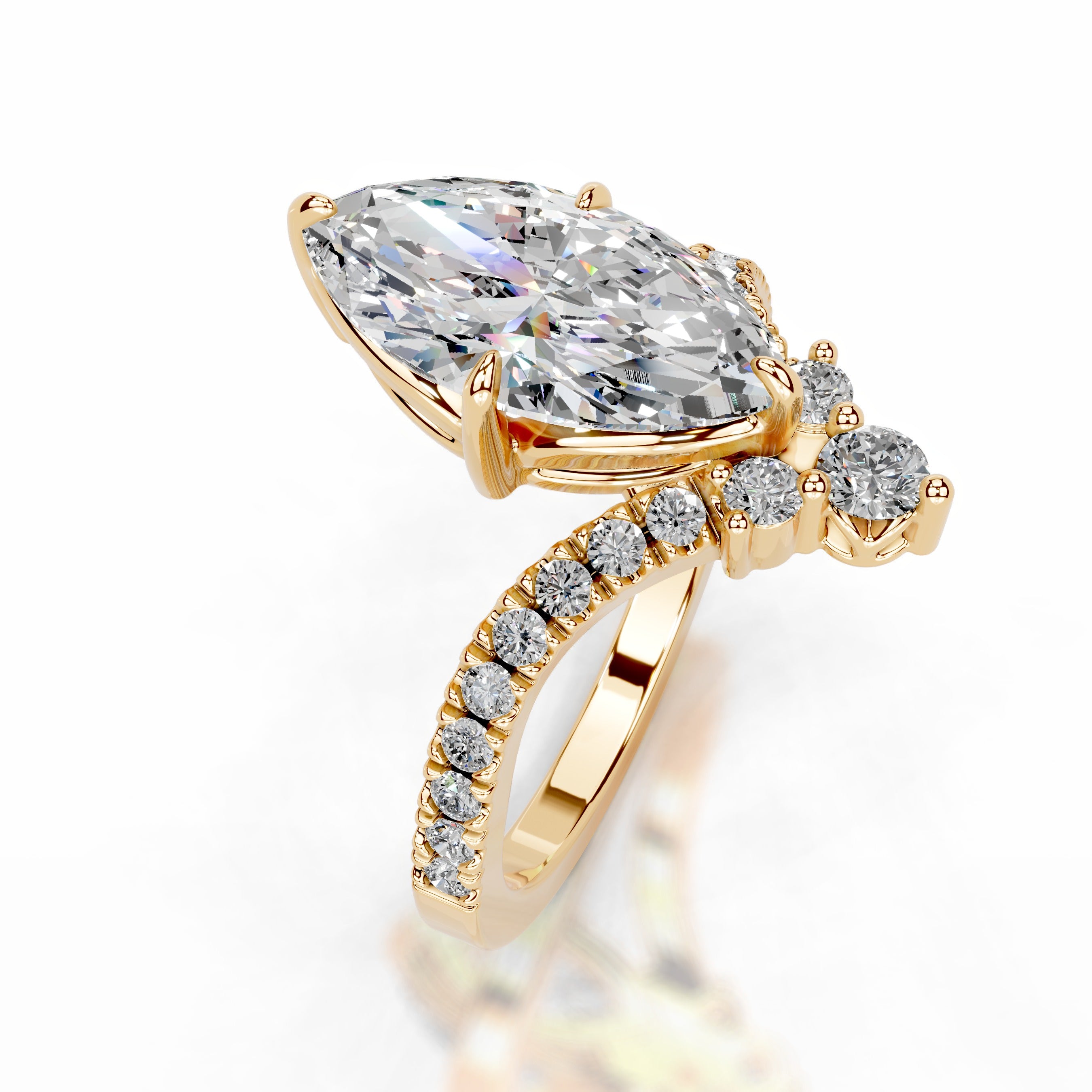 Tia Moissanite & Diamonds Ring - 18K Yellow Gold