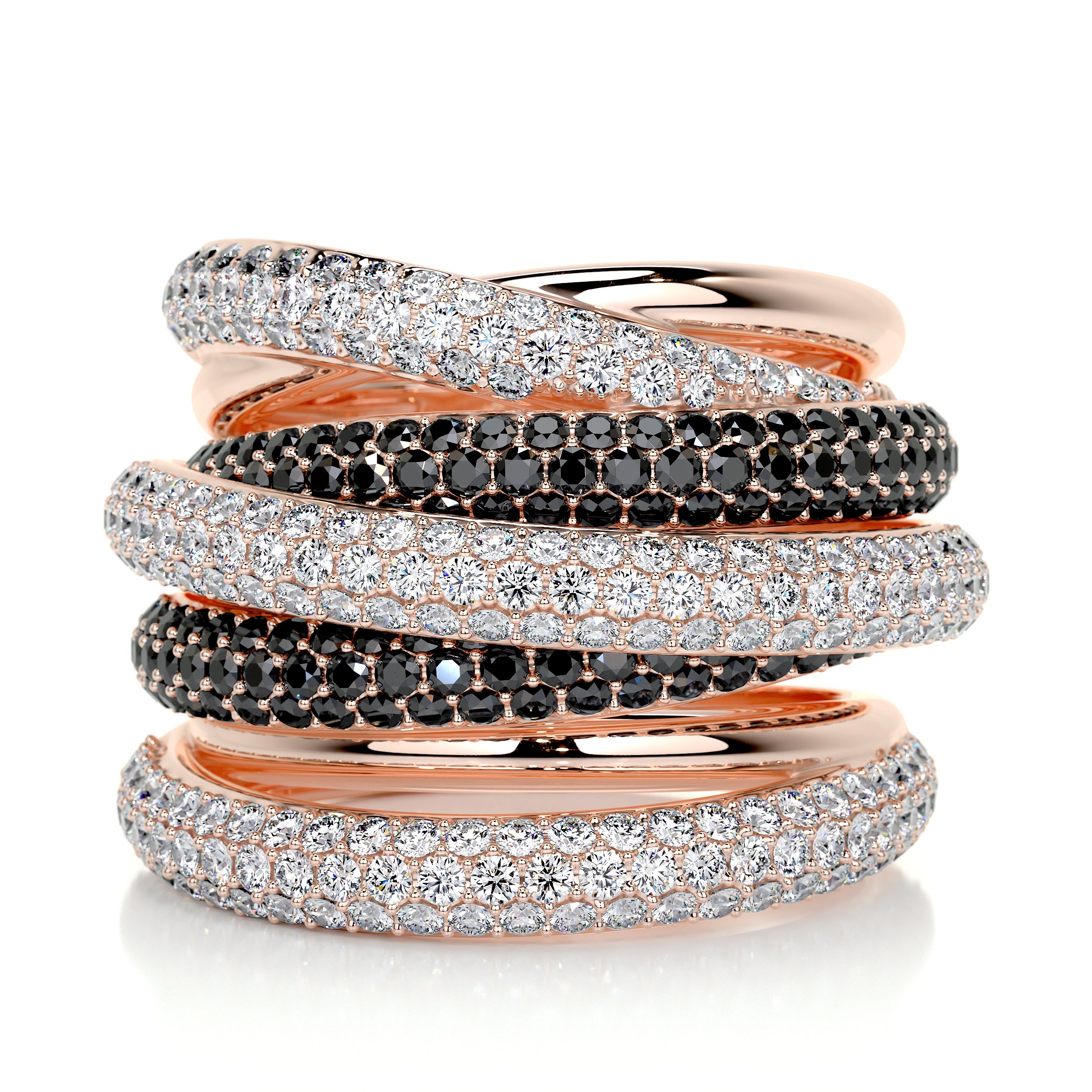 Aurora Black & White Diamond Wedding Ring   (3 Carat) -14K Rose Gold