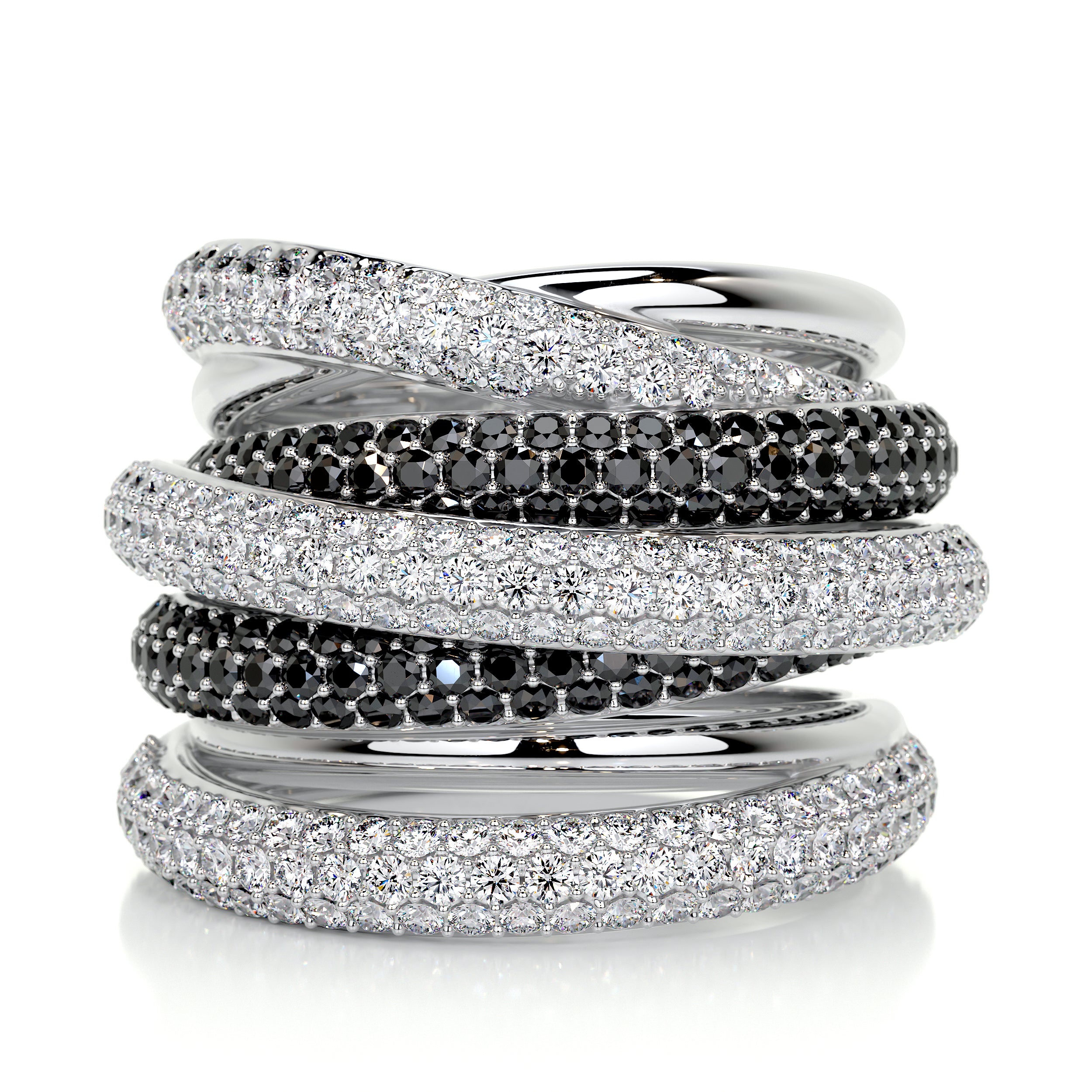 Aurora Black & White Diamond Wedding Ring   (3 Carat) -18K White Gold