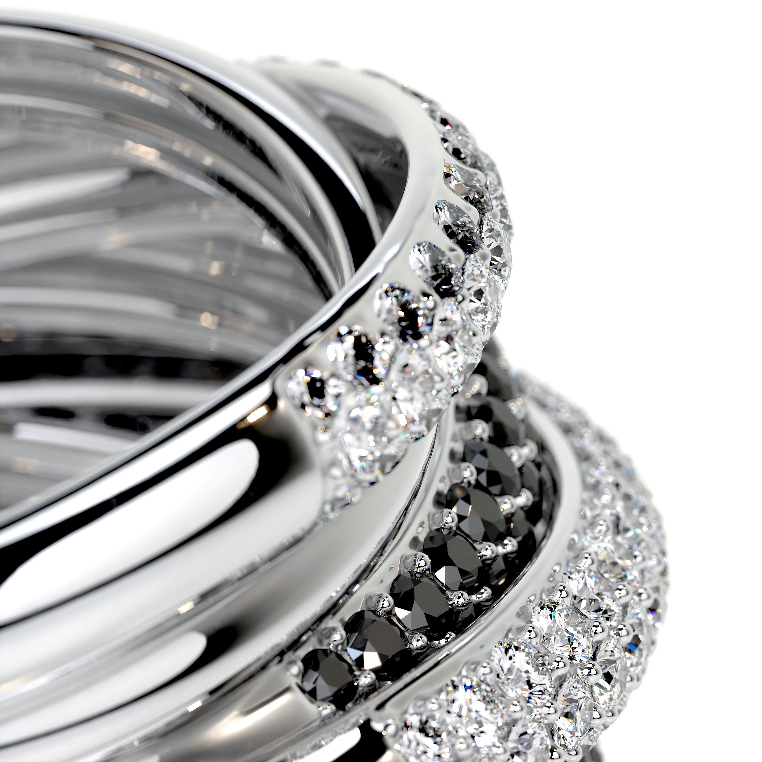 Aurora Black & White Diamond Wedding Ring   (3 Carat) -18K White Gold