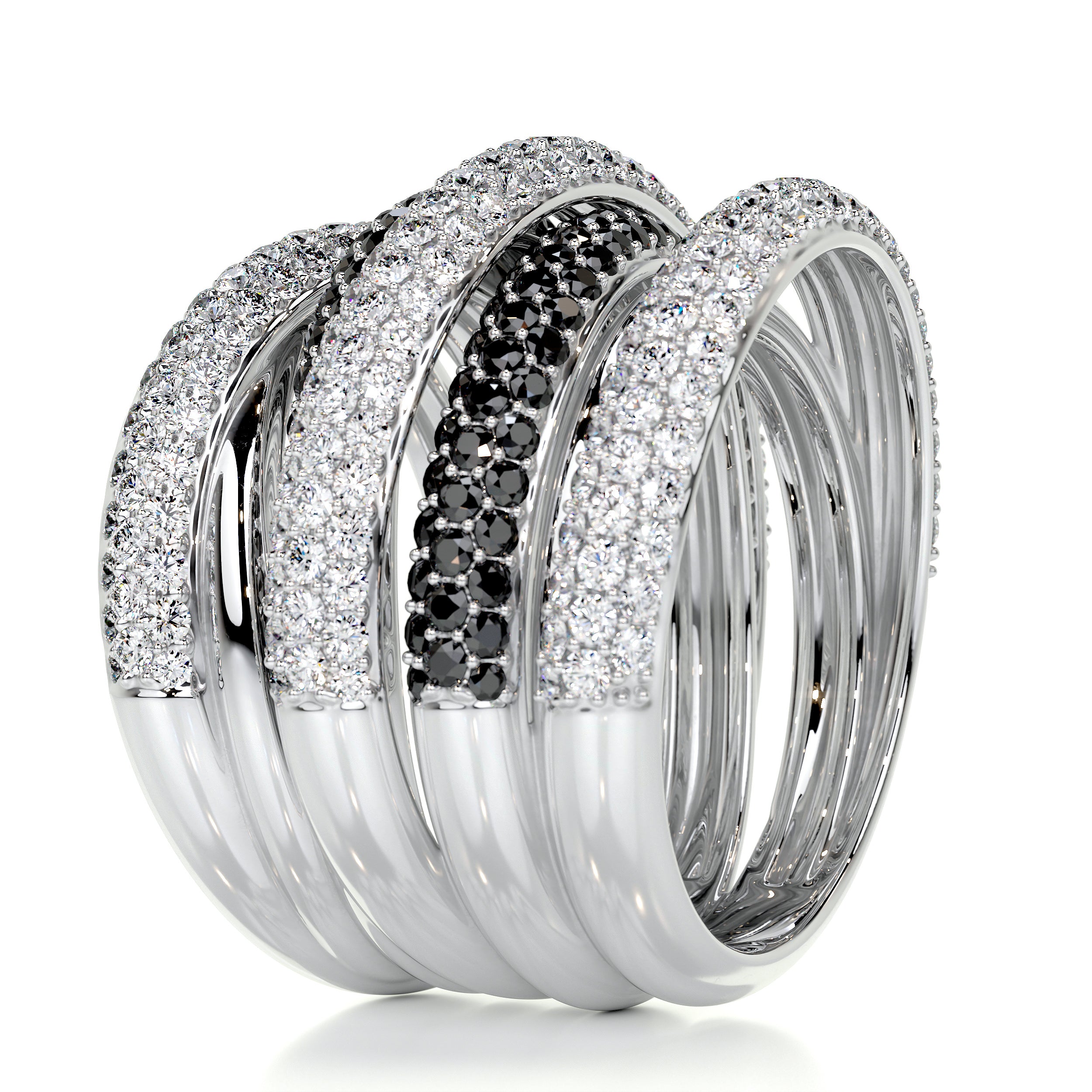 Aurora Black & White Diamond Wedding Ring   (3 Carat) -14K White Gold