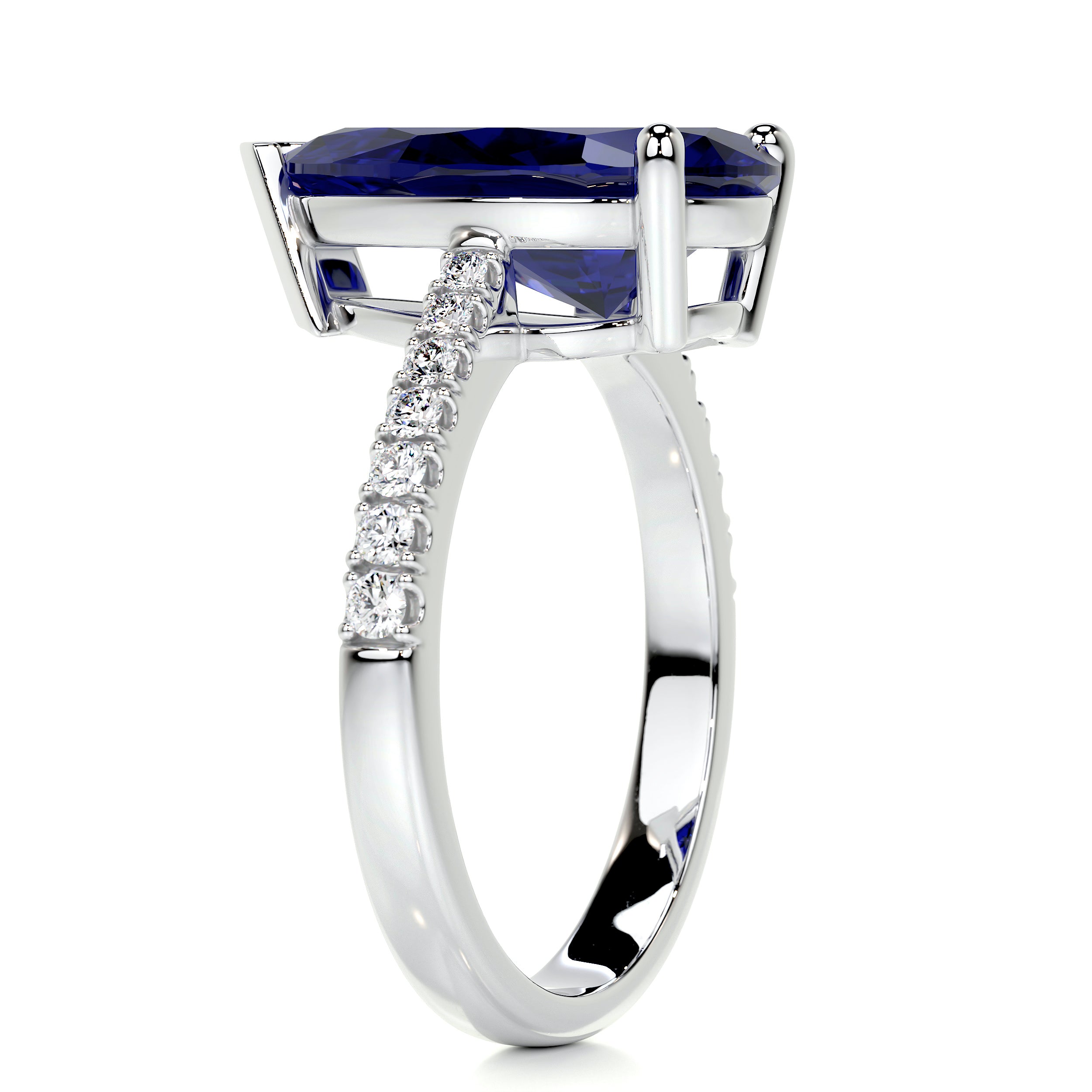 Anna Gemstone & Diamonds Ring   (4.15 Carat) -18K White Gold