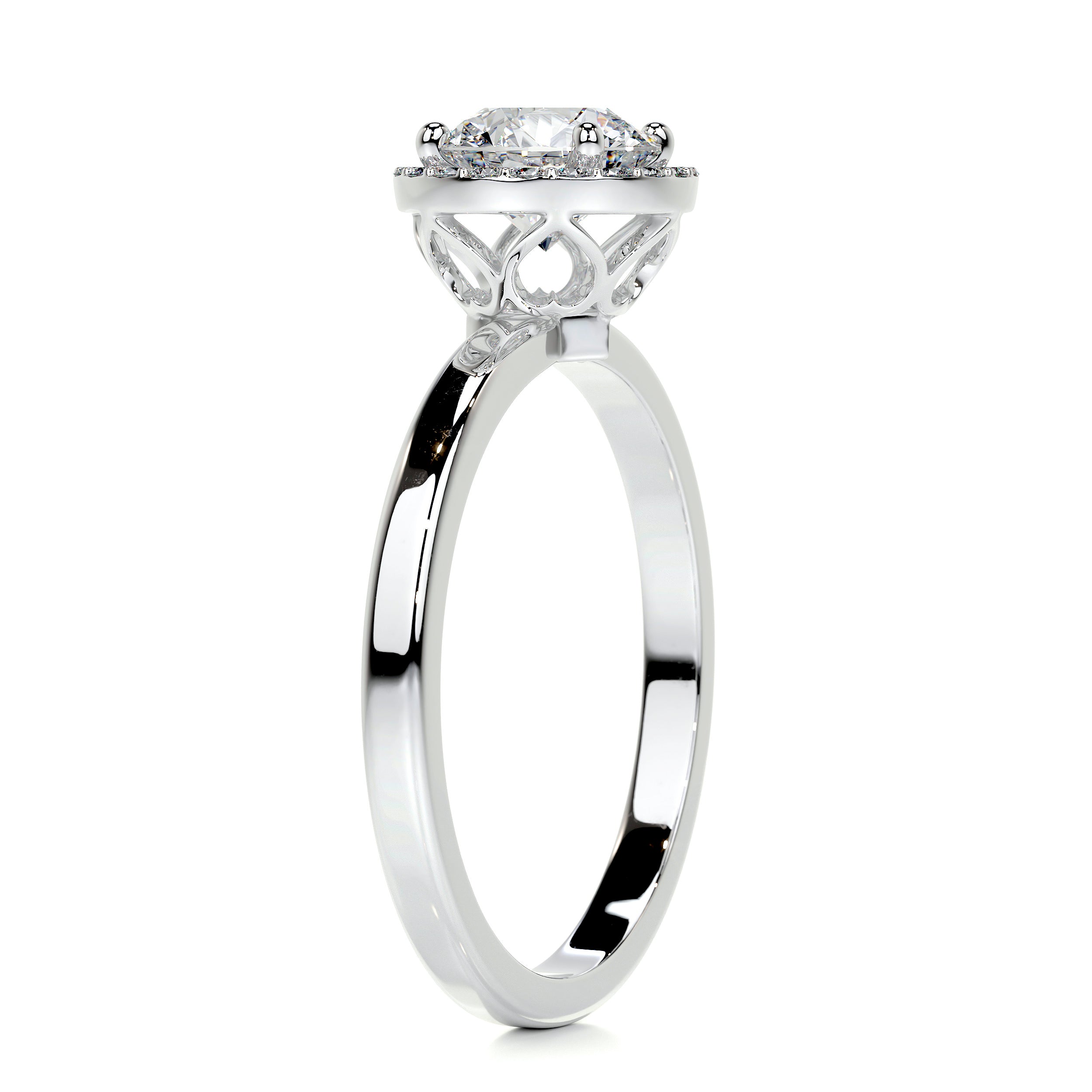 Anne Moissanite & Diamonds Ring   (1.10 Carat) -14K White Gold