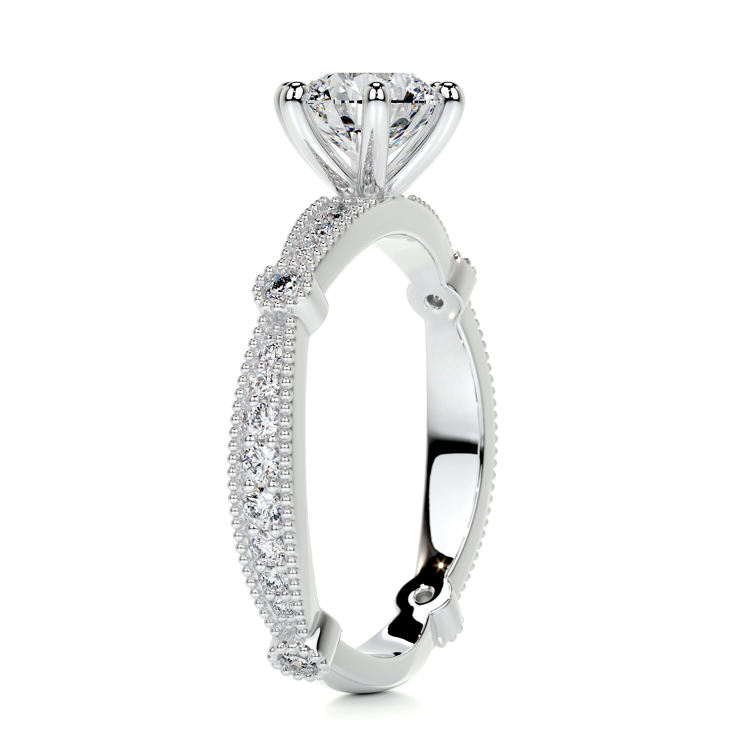 Stacy Moissanite & Diamonds Ring   (1.30 Carat) -14K White Gold