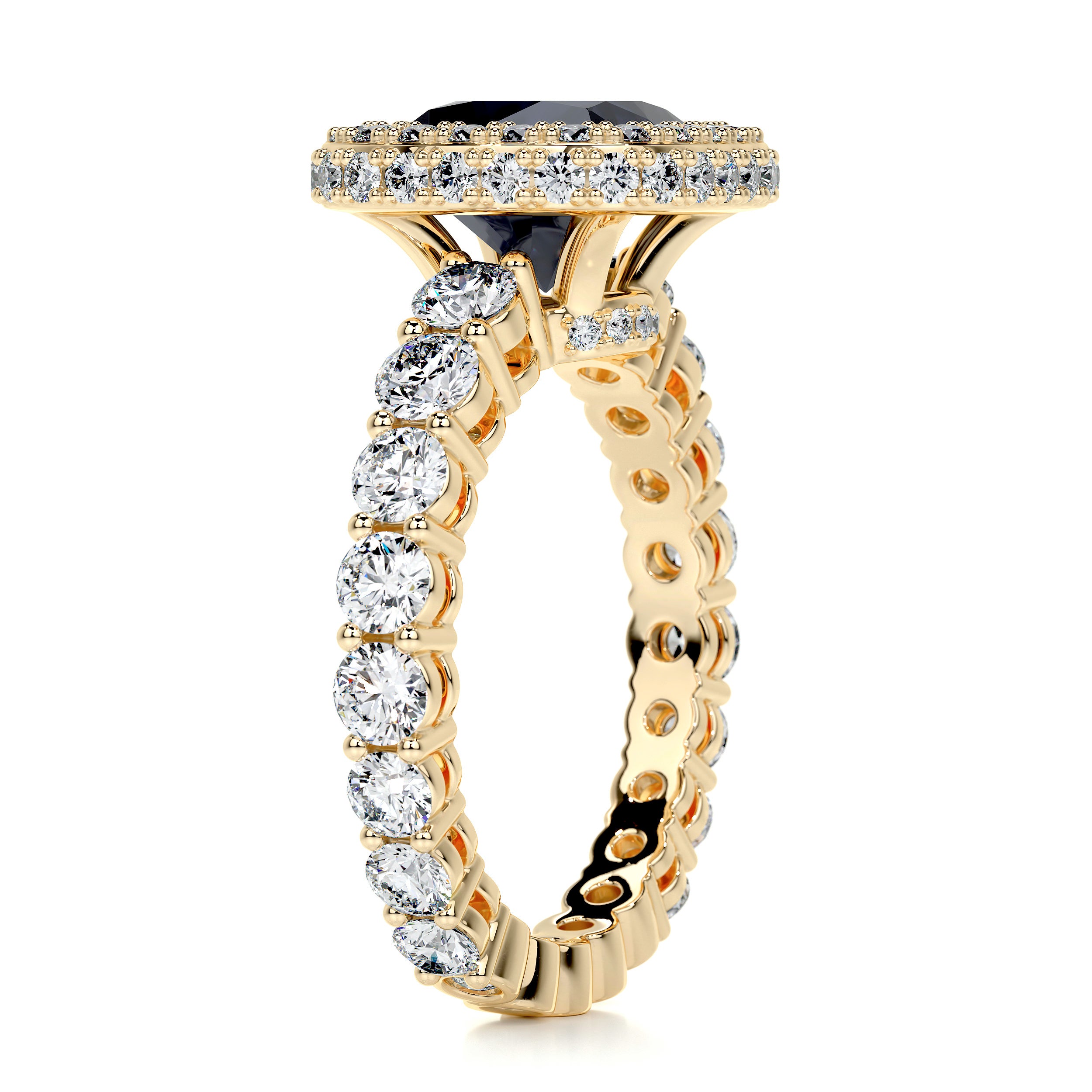 North Gemstone & Diamonds Ring   (4 Carat) - 18K Yellow Gold