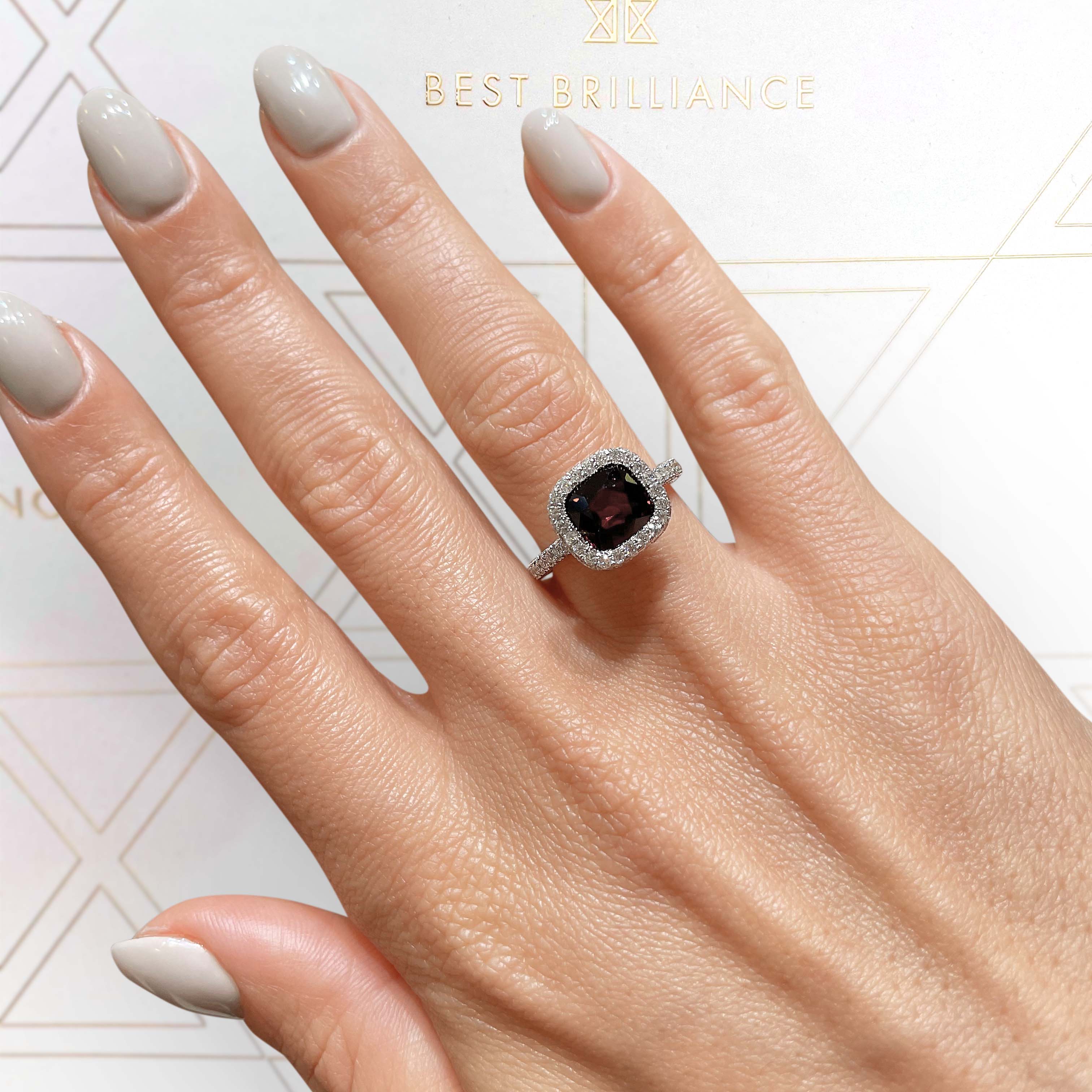 Kim Gemstone & Diamonds Ring   (4 Carat) -18K White Gold