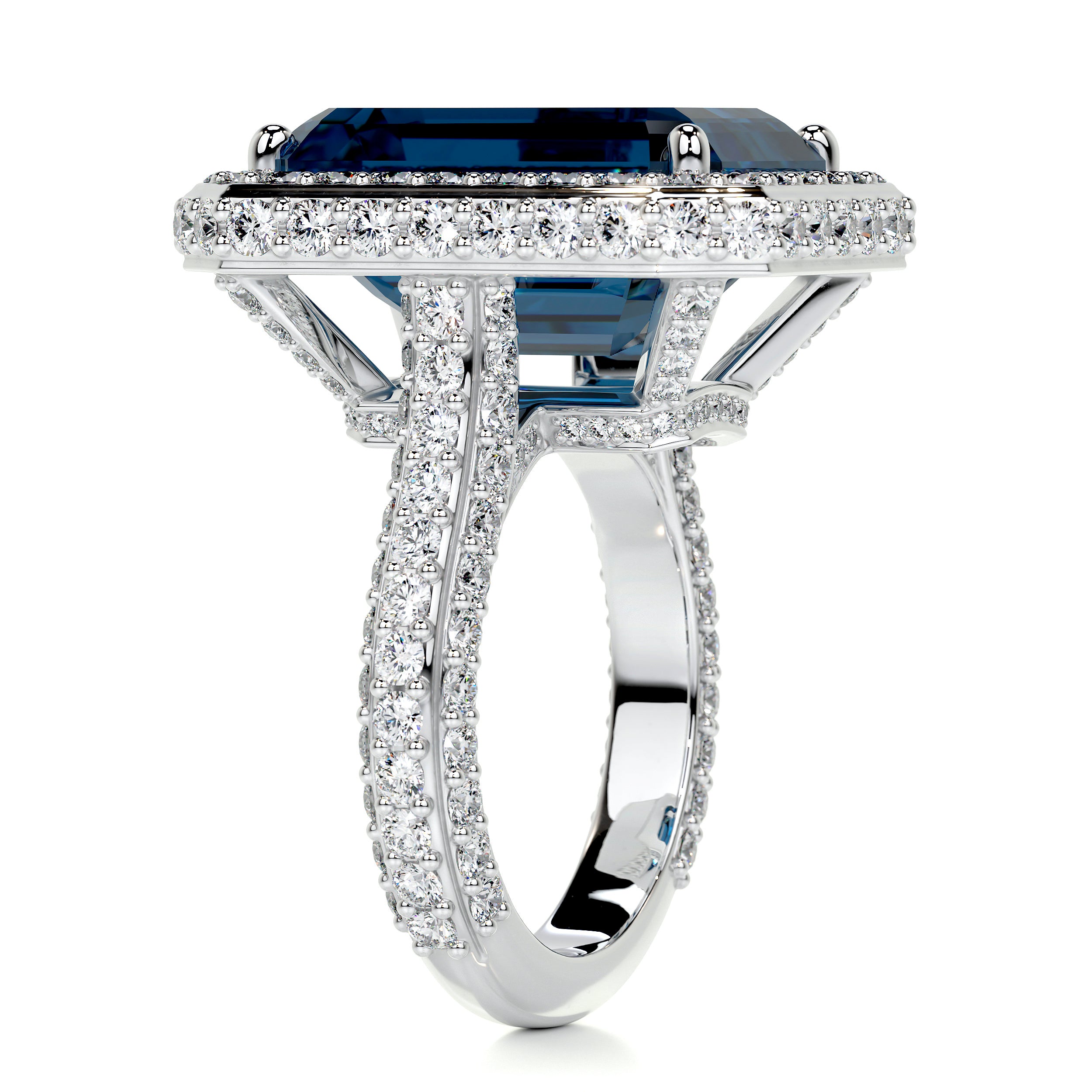 Mackenzie Gemstone & Diamonds Ring   (12 Carat) -14K White Gold