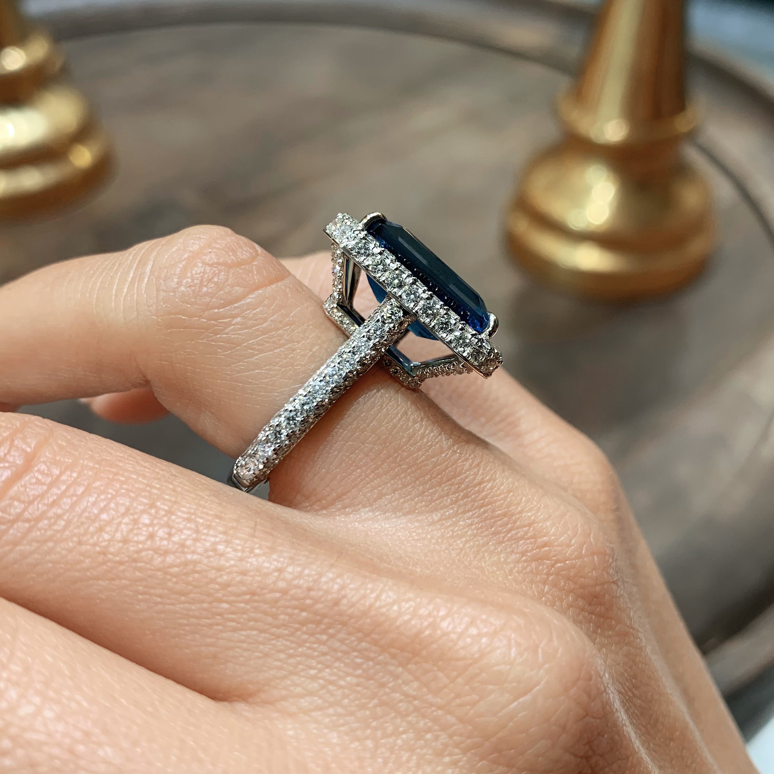 Mackenzie Gemstone & Diamonds Ring   (12 Carat) -14K White Gold