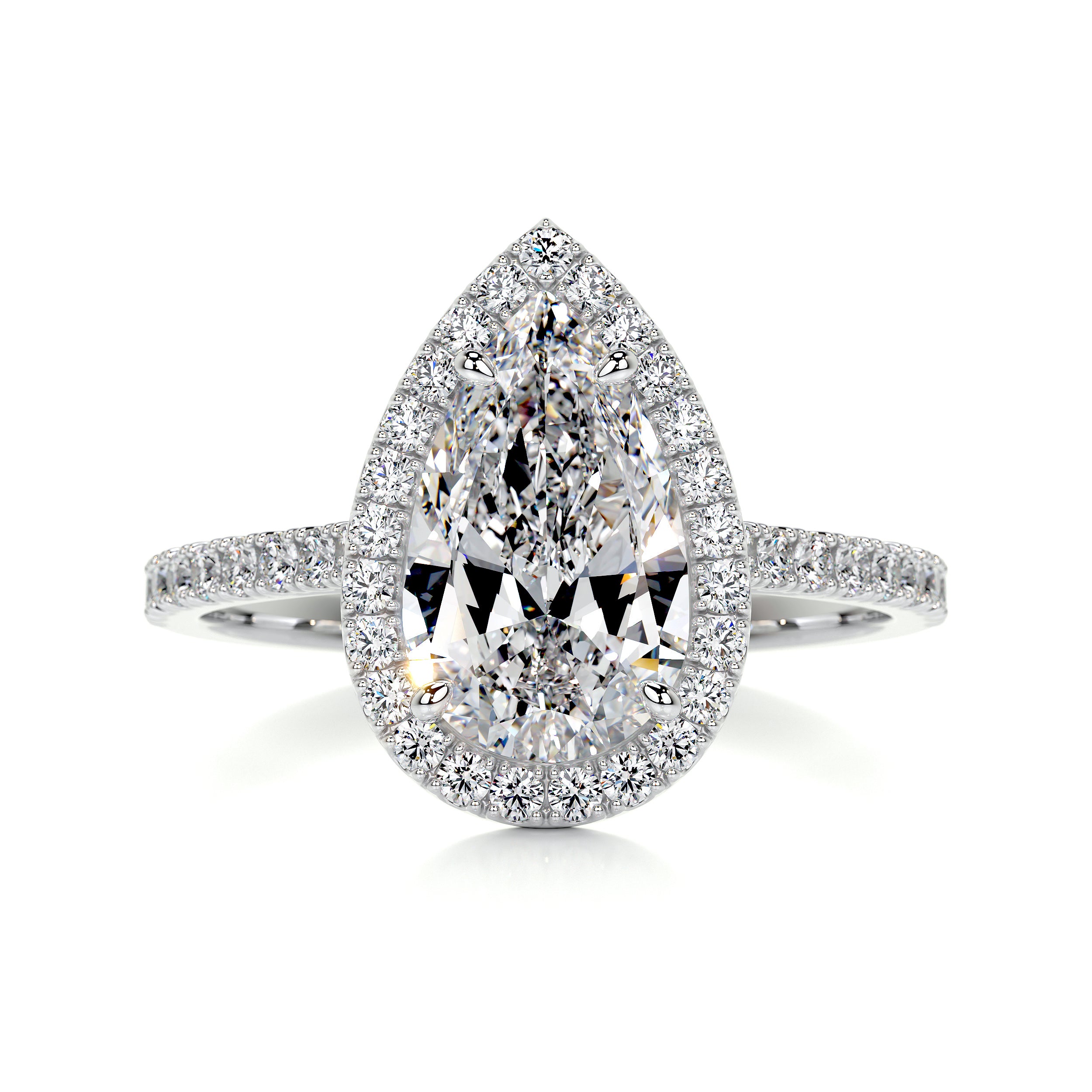 Vintage and unique engagement ring in white gold features a halo pear shape…  | Pear shaped diamond engagement rings, Engagement ring shapes, Unique engagement  rings