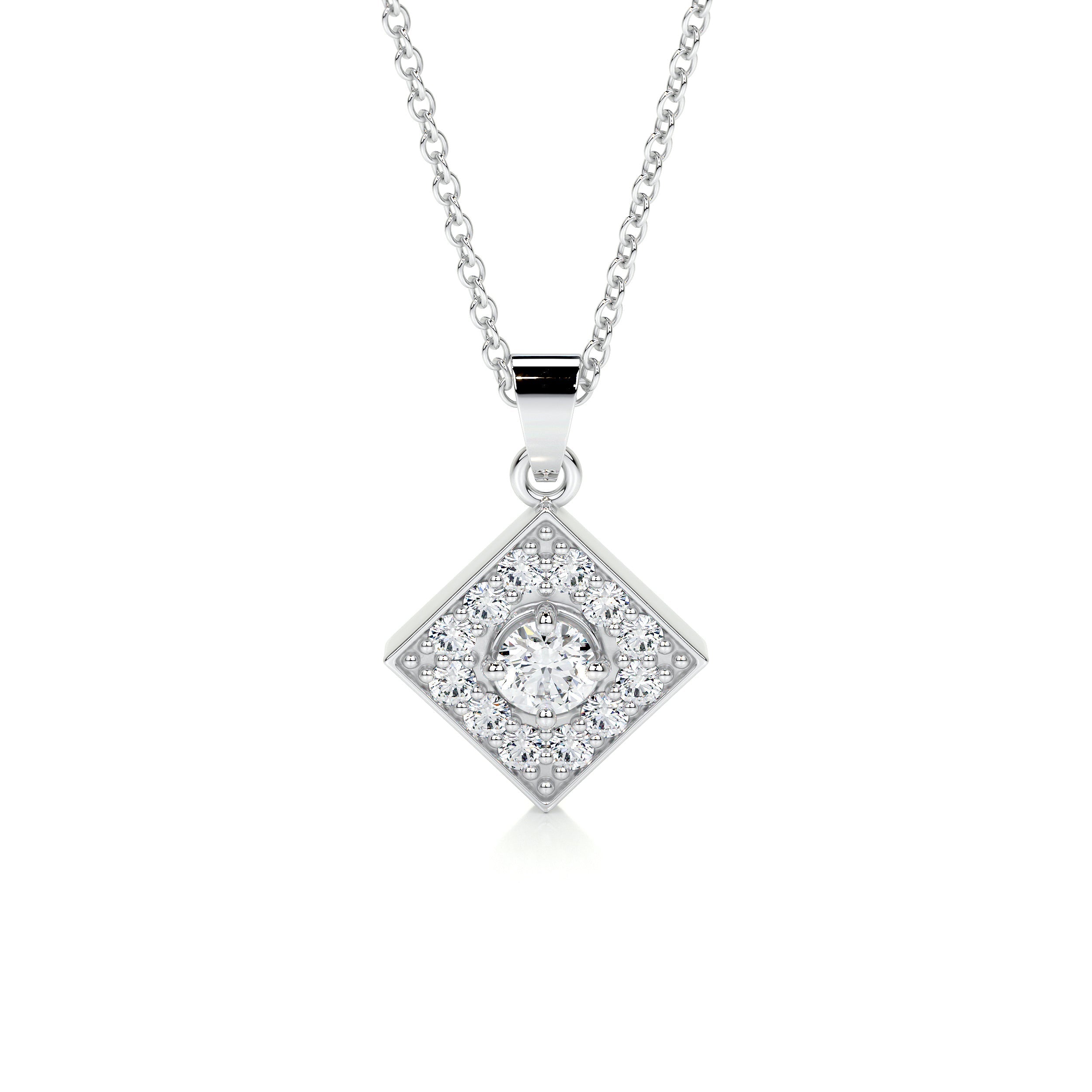 Necklace Diamond Square Pendant Princess Cut 1.60 CTW 14K Yellow Gold 19