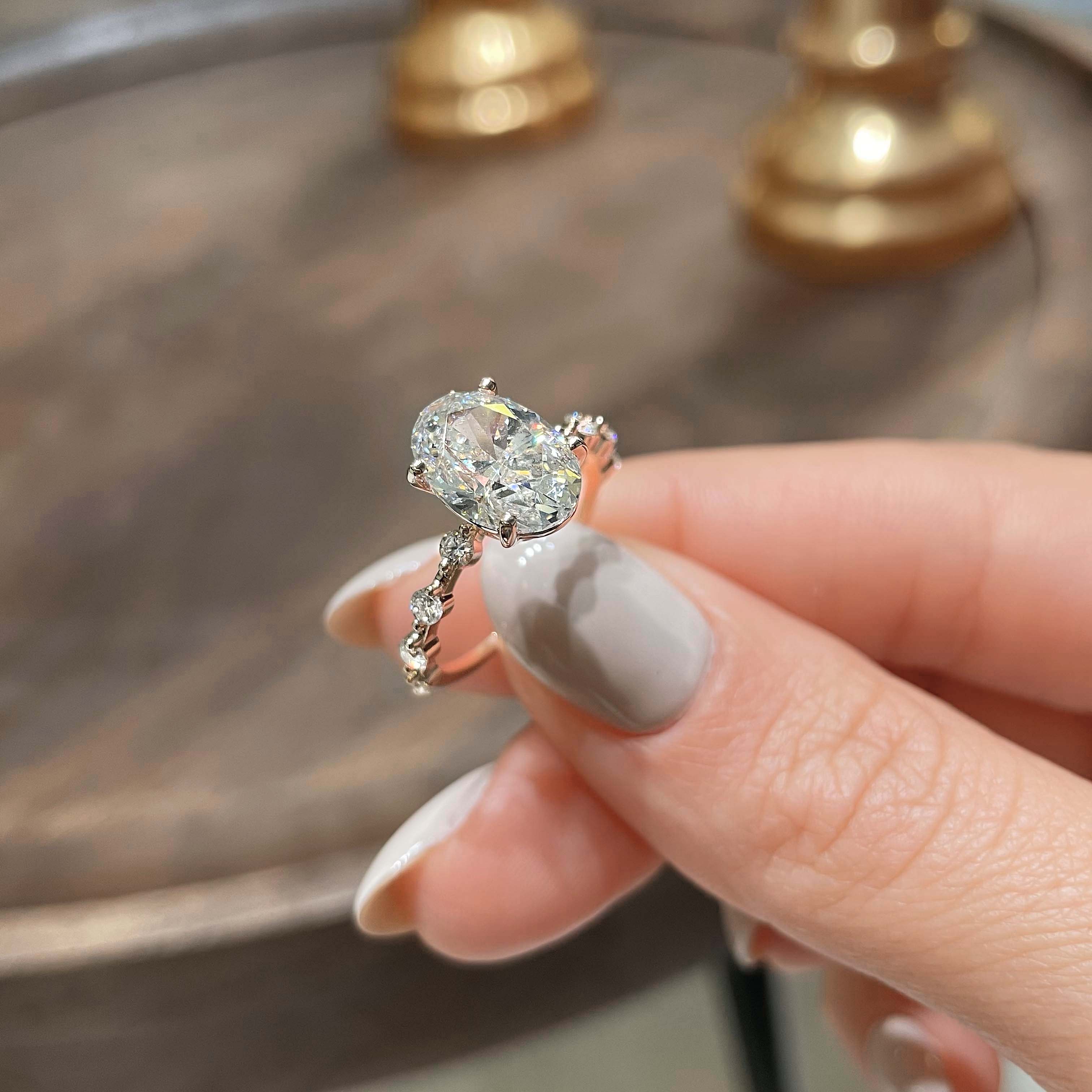Bell Diamond Engagement Ring   (3.40 Carat) -14K Rose Gold