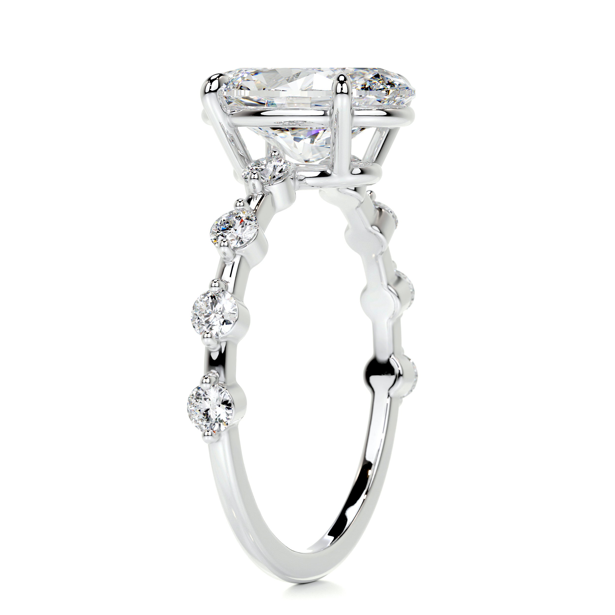 Bell Diamond Engagement Ring   (3.40 Carat) -18K White Gold