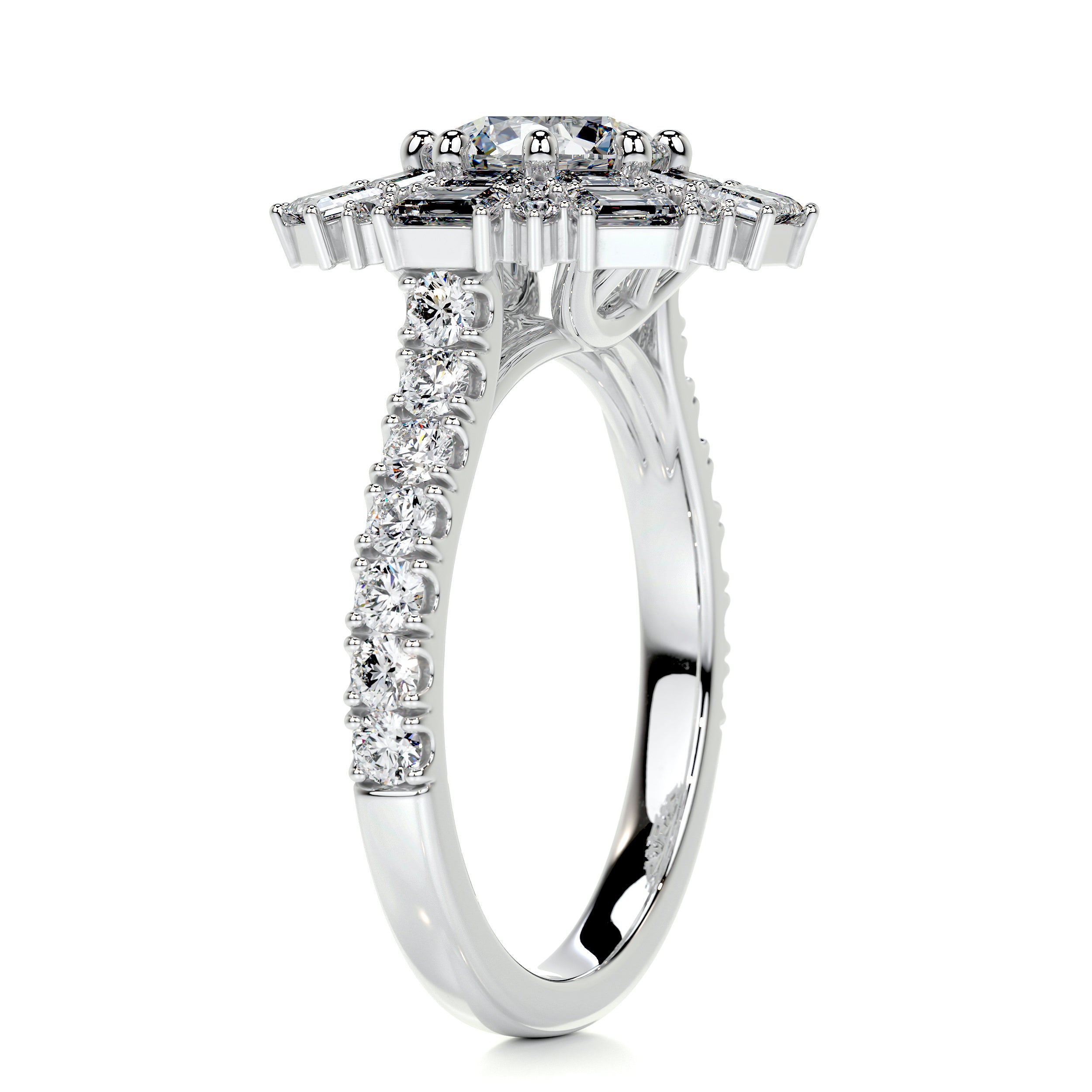 Snowflake Diamond Engagement Ring -18K White Gold