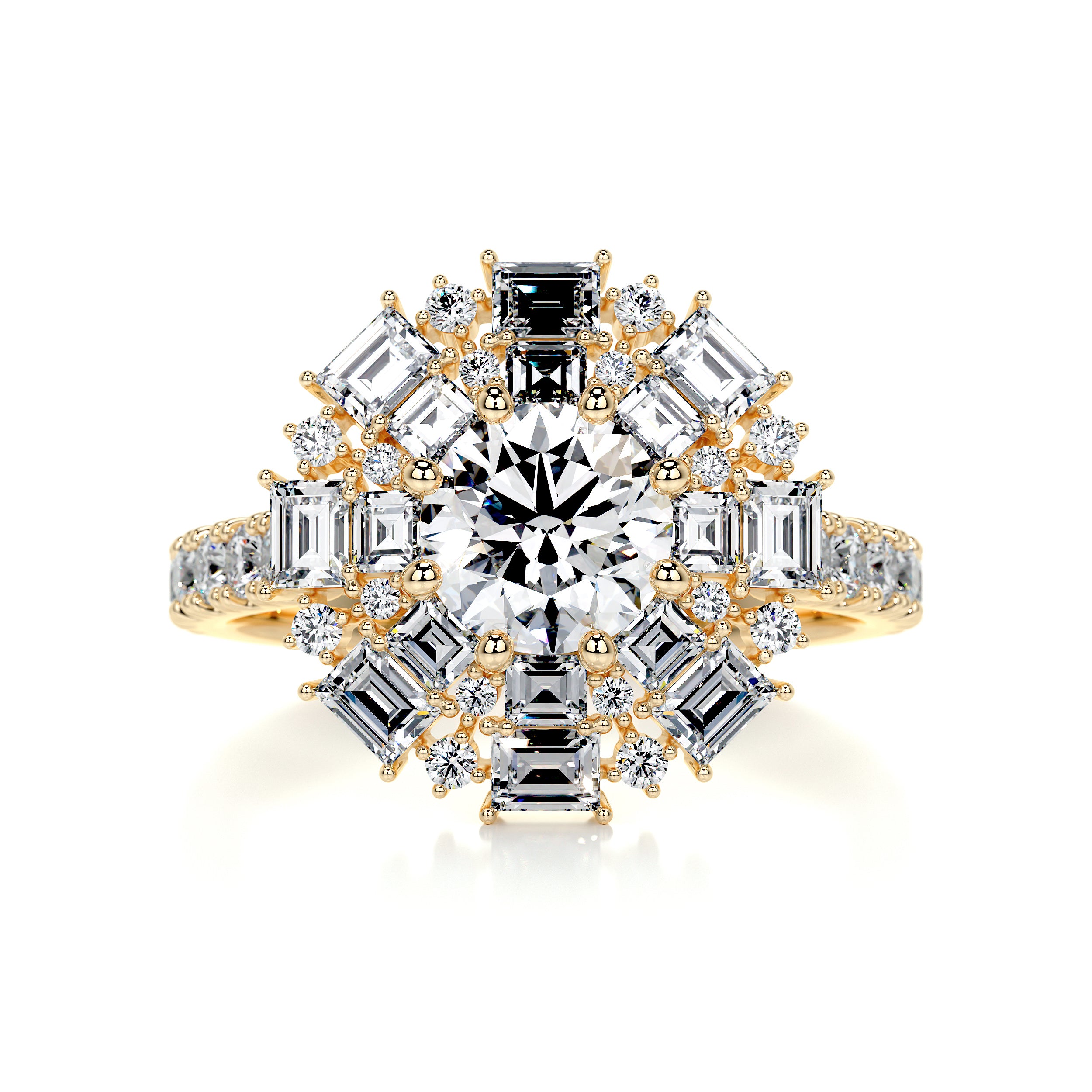 Snowflake Diamond Engagement Ring -18K Yellow Gold