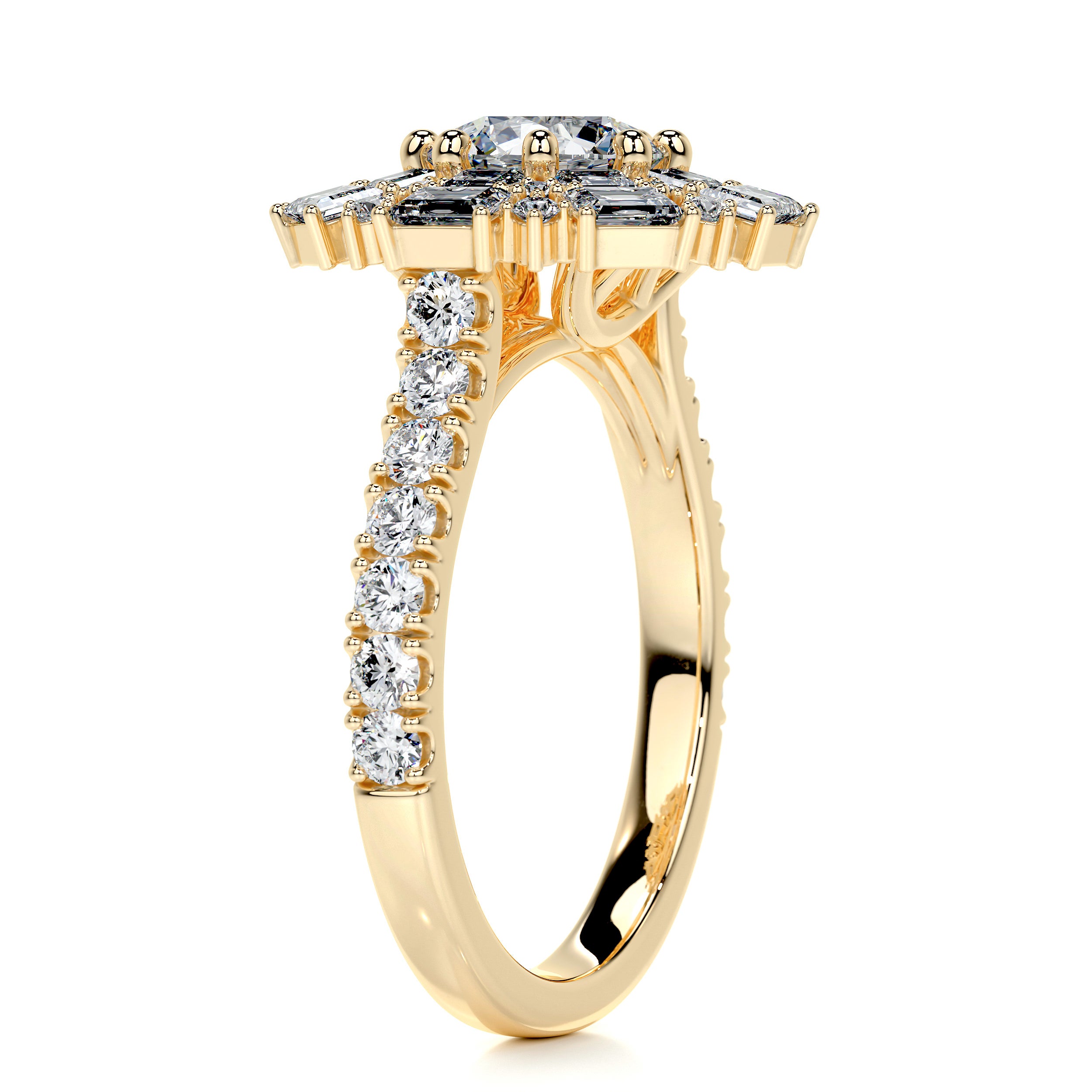 Snowflake Diamond Engagement Ring -18K Yellow Gold