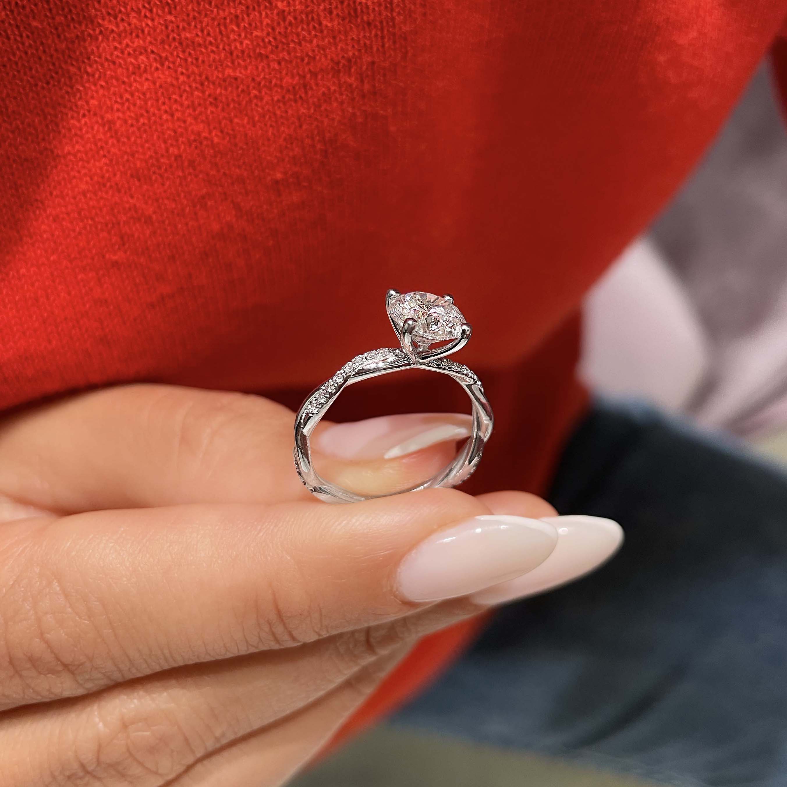 Crystal Diamond Engagement Ring -14K White Gold