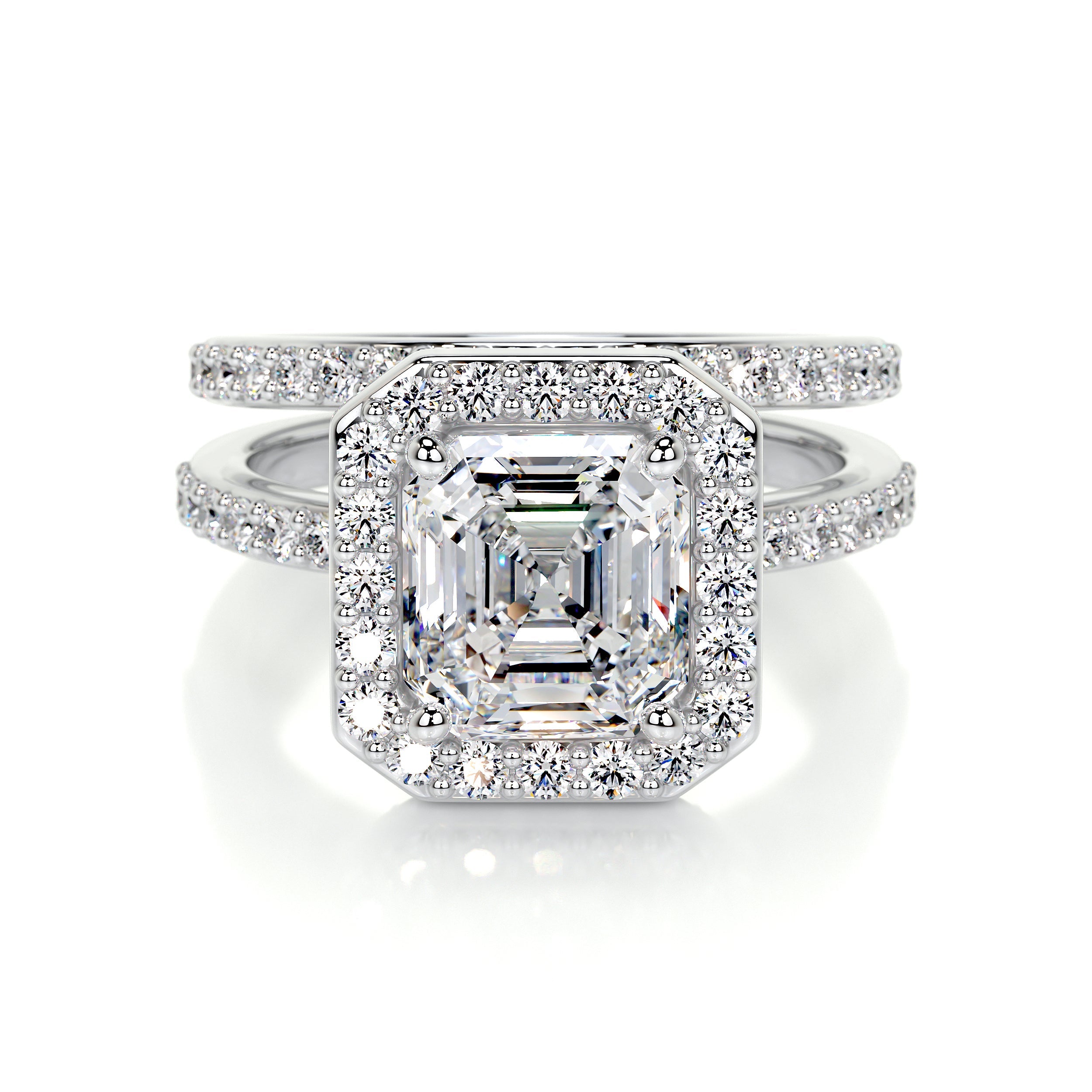 Three Stone Asscher Cut Emerald Green Engagement Ring | Italo Jewelry