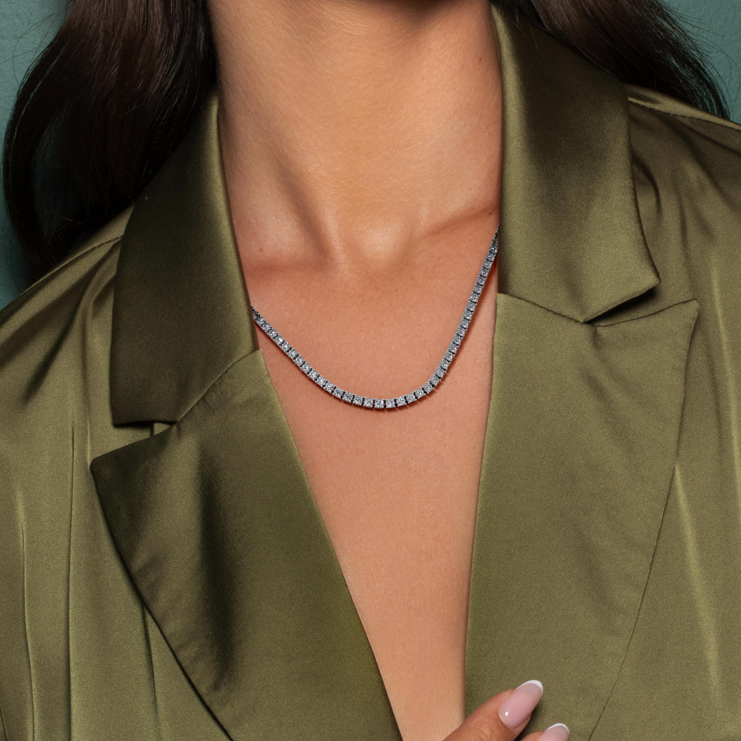 Callie Diamond Tennis Necklace Collier   (6.00 Carat) -18K White Gold