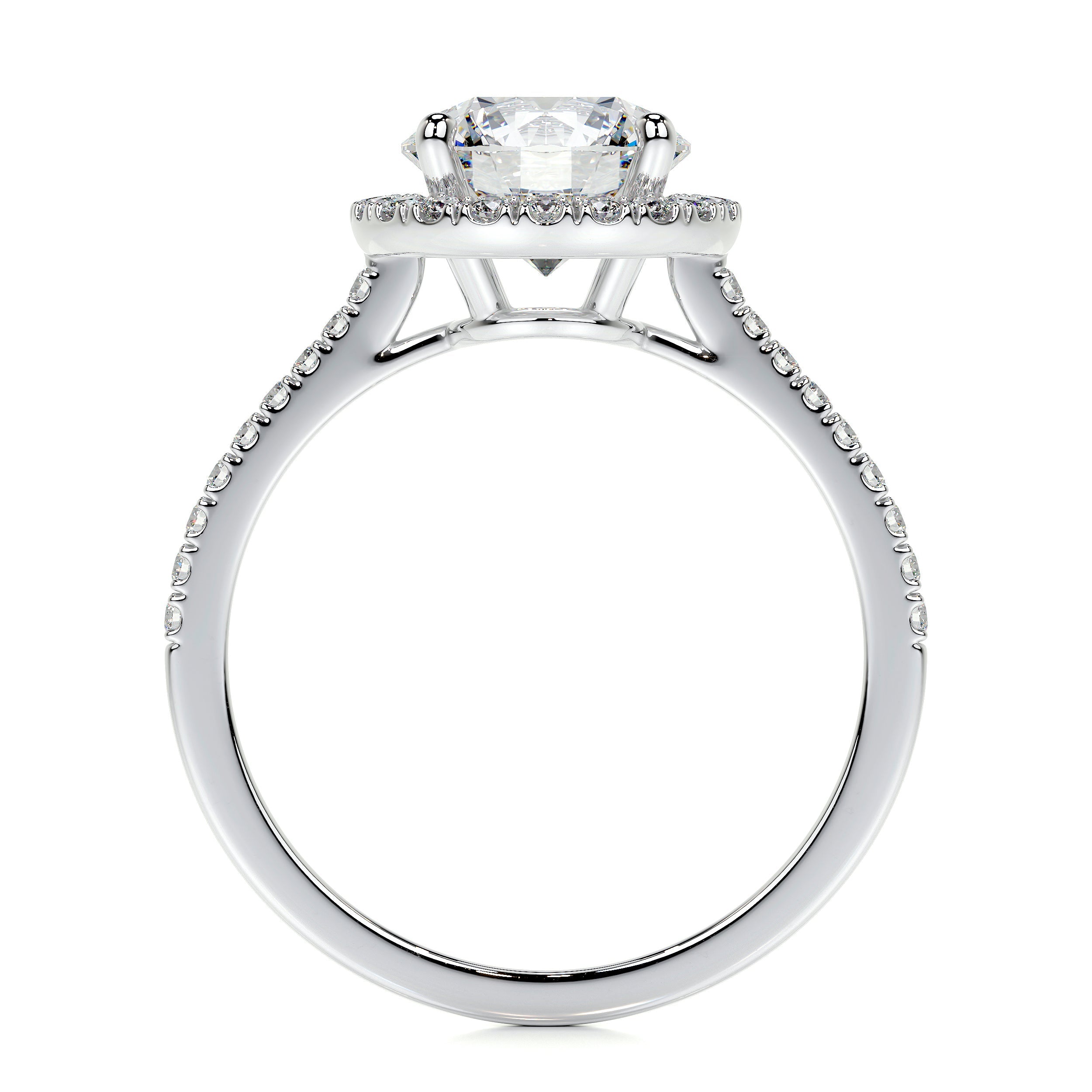 3 2/5 ctw Cushion Colorless Lab Grown Diamond Large Halo Engagement Ring 18K White Gold EF, VS2+ Badgley Mischka