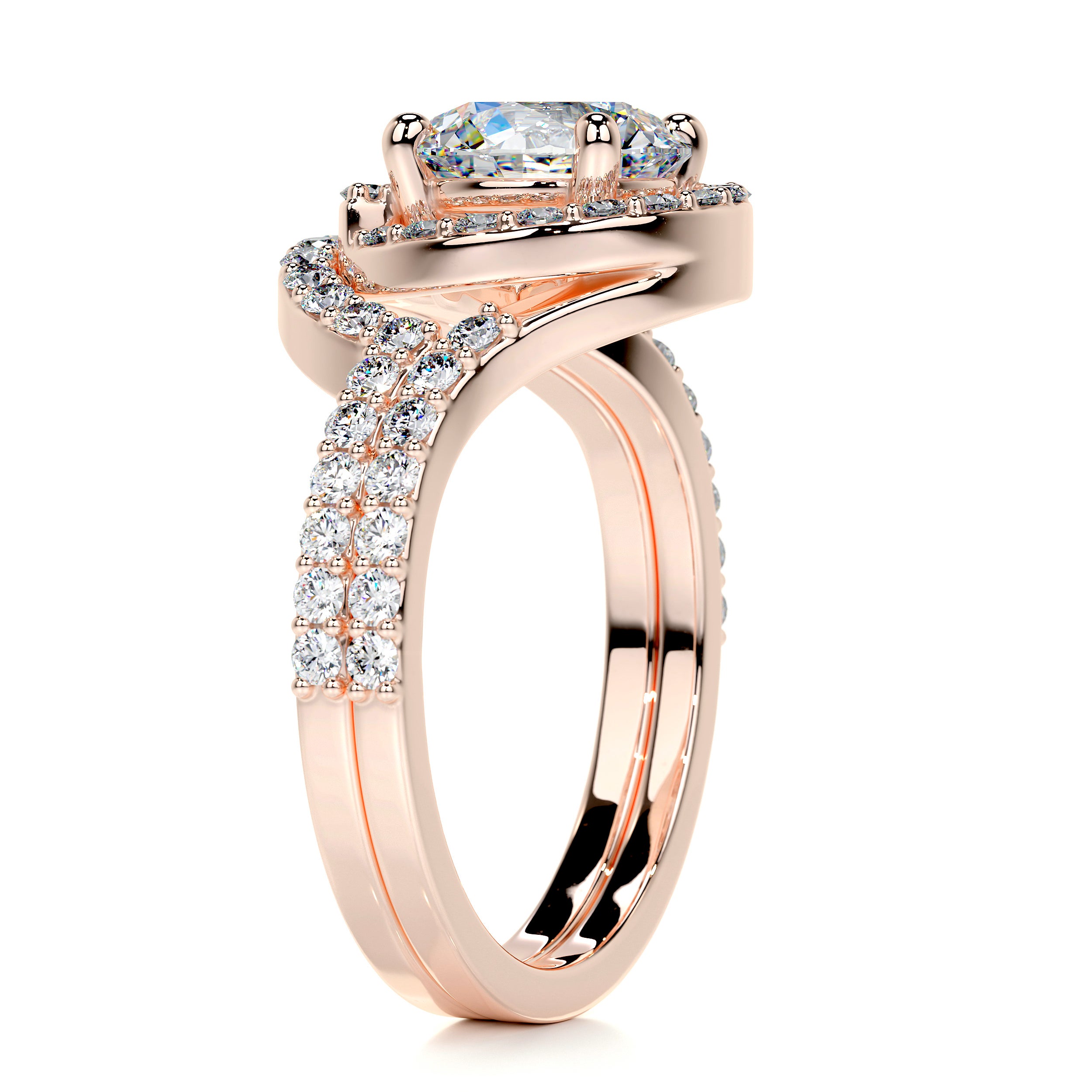 Stella Moissanite & Diamonds Bridal Set   (2 Carat) -14K Rose Gold