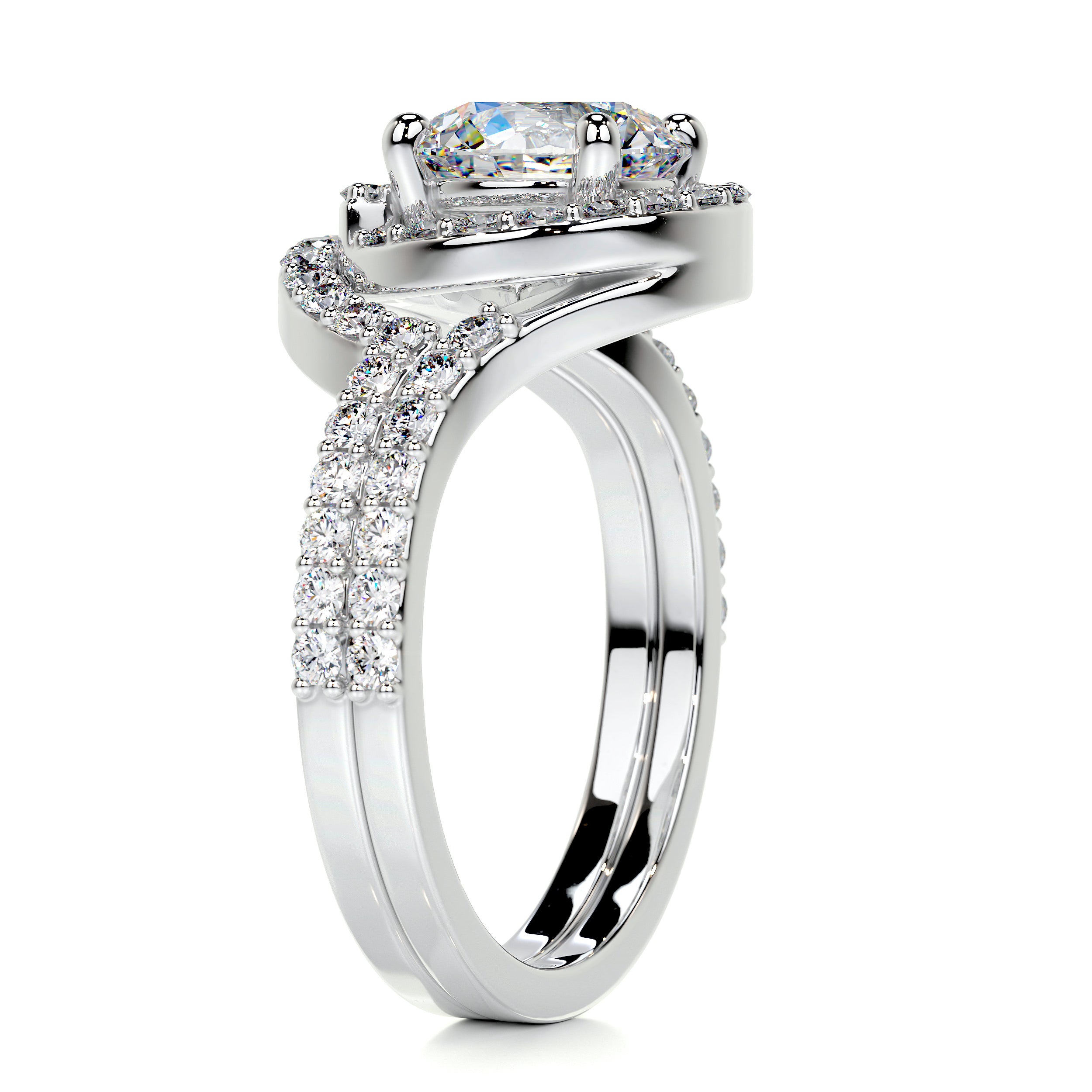 Stella Moissanite & Diamonds Bridal Set   (2 Carat) -14K White Gold