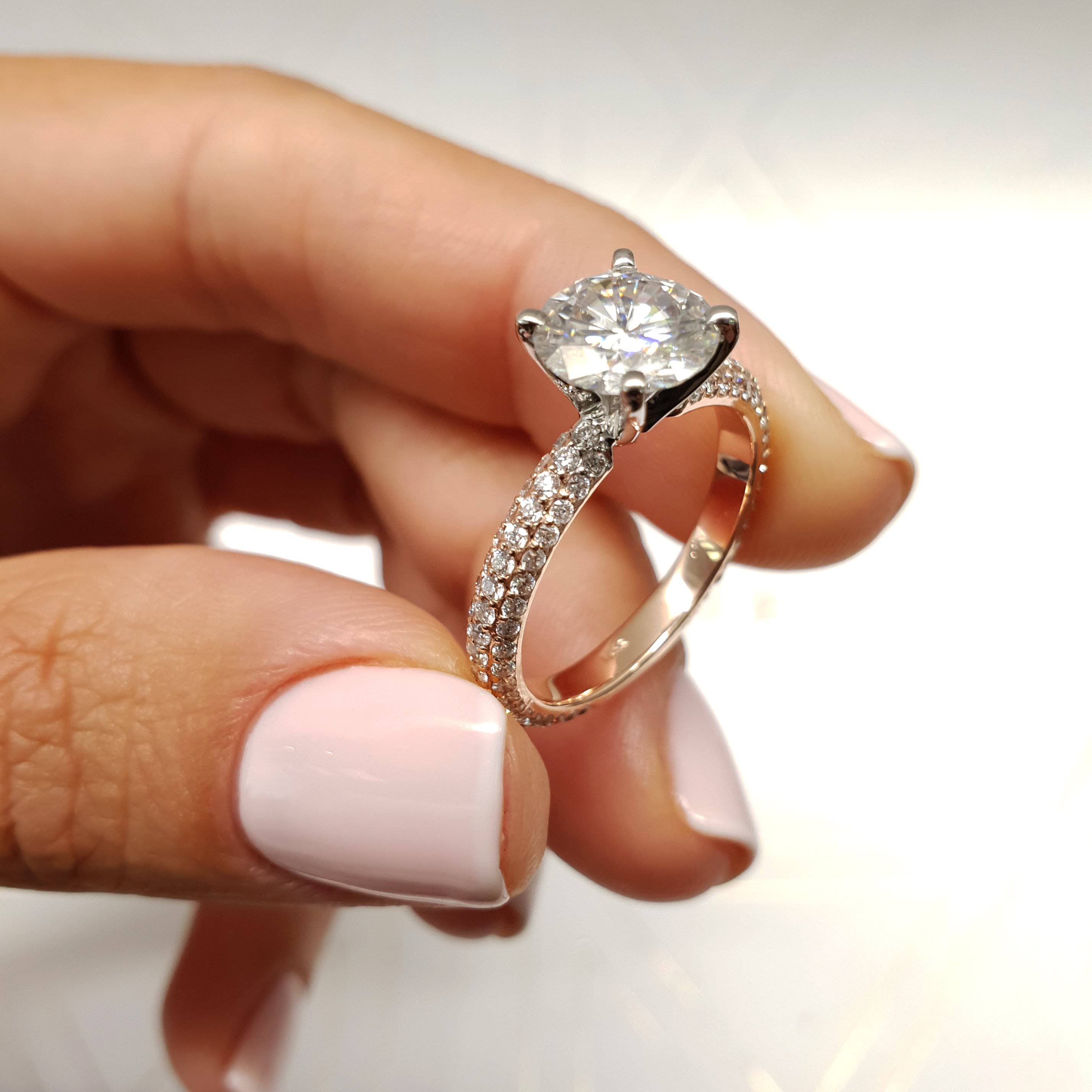 Charlotte Moissanite & Diamonds Ring   (3 Carat) -14K Rose Gold