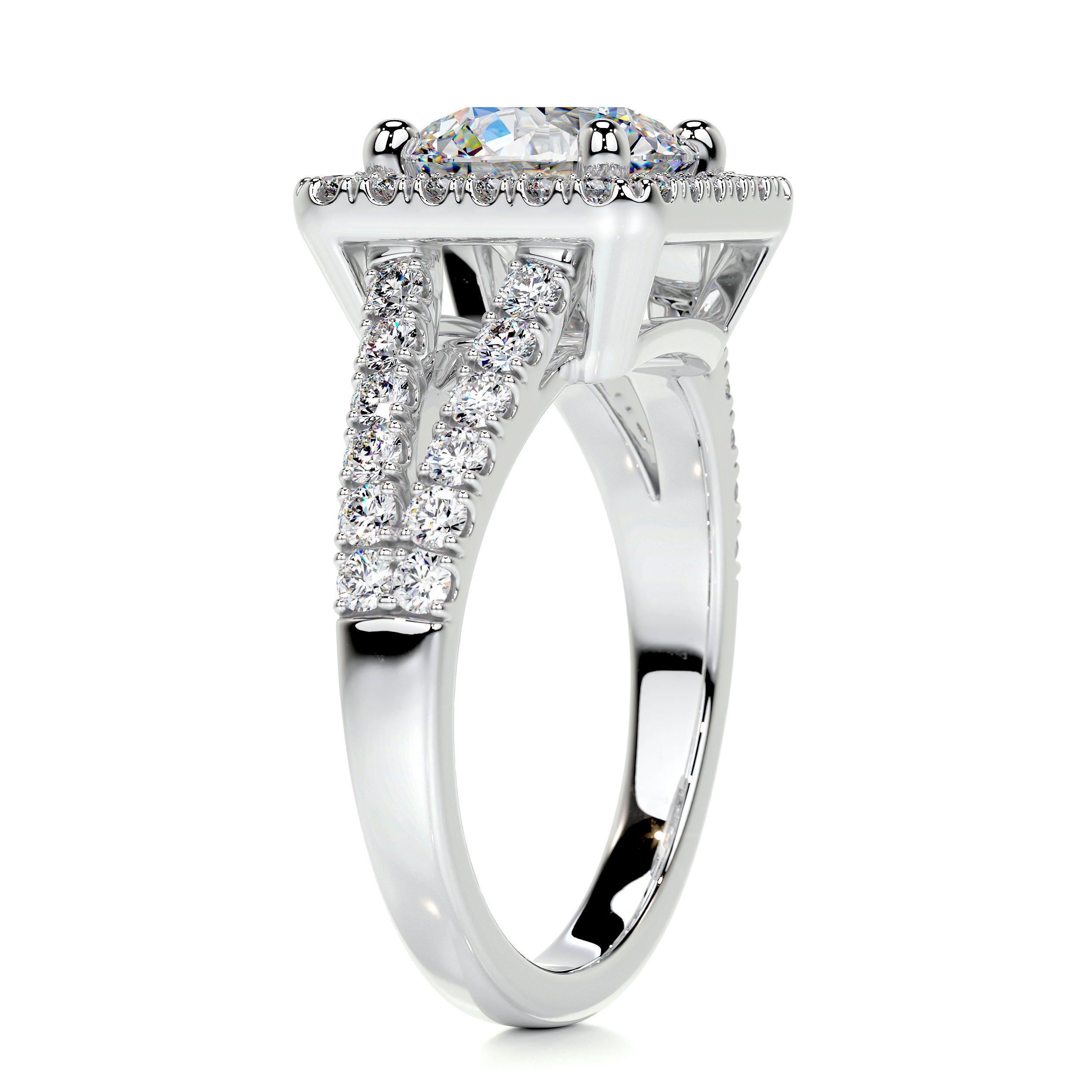Addison Moissanite & Diamonds Ring   (2.5 Carat) -18K White Gold
