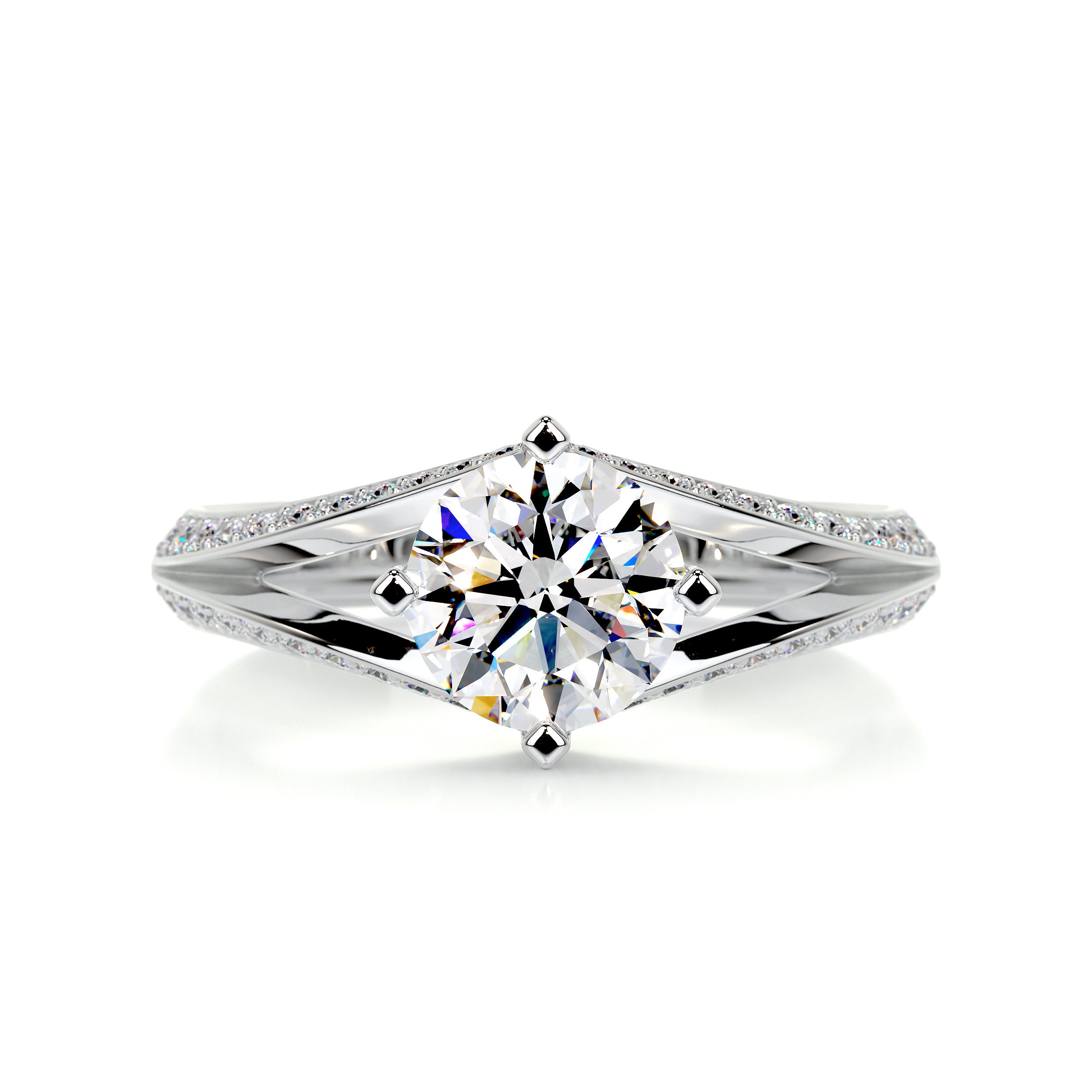 Harlow Moissanite & Diamonds Ring -14K White Gold, Hidden Halo