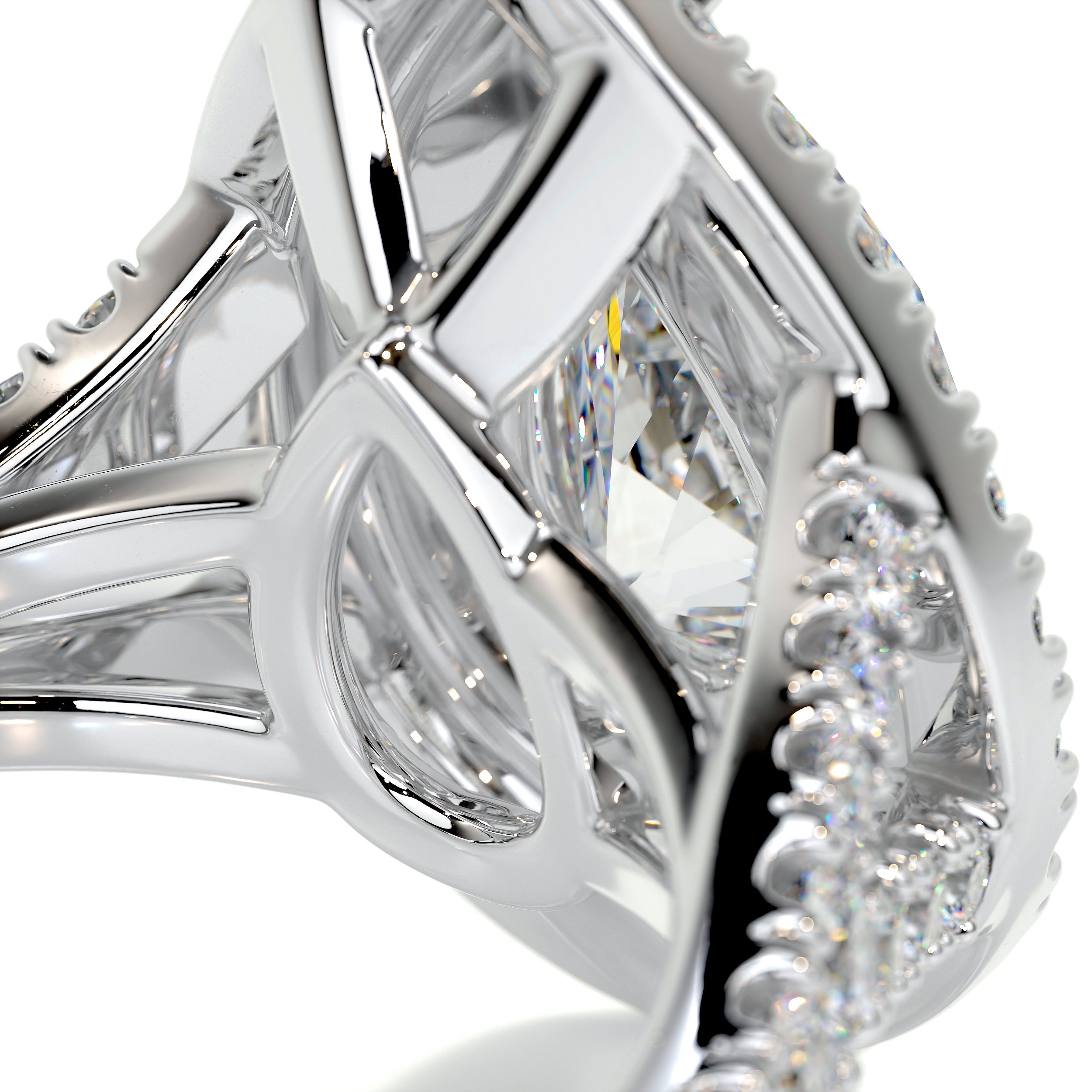 Melanie Moissanite & Diamonds Ring   (2.2 Carat) -18K White Gold
