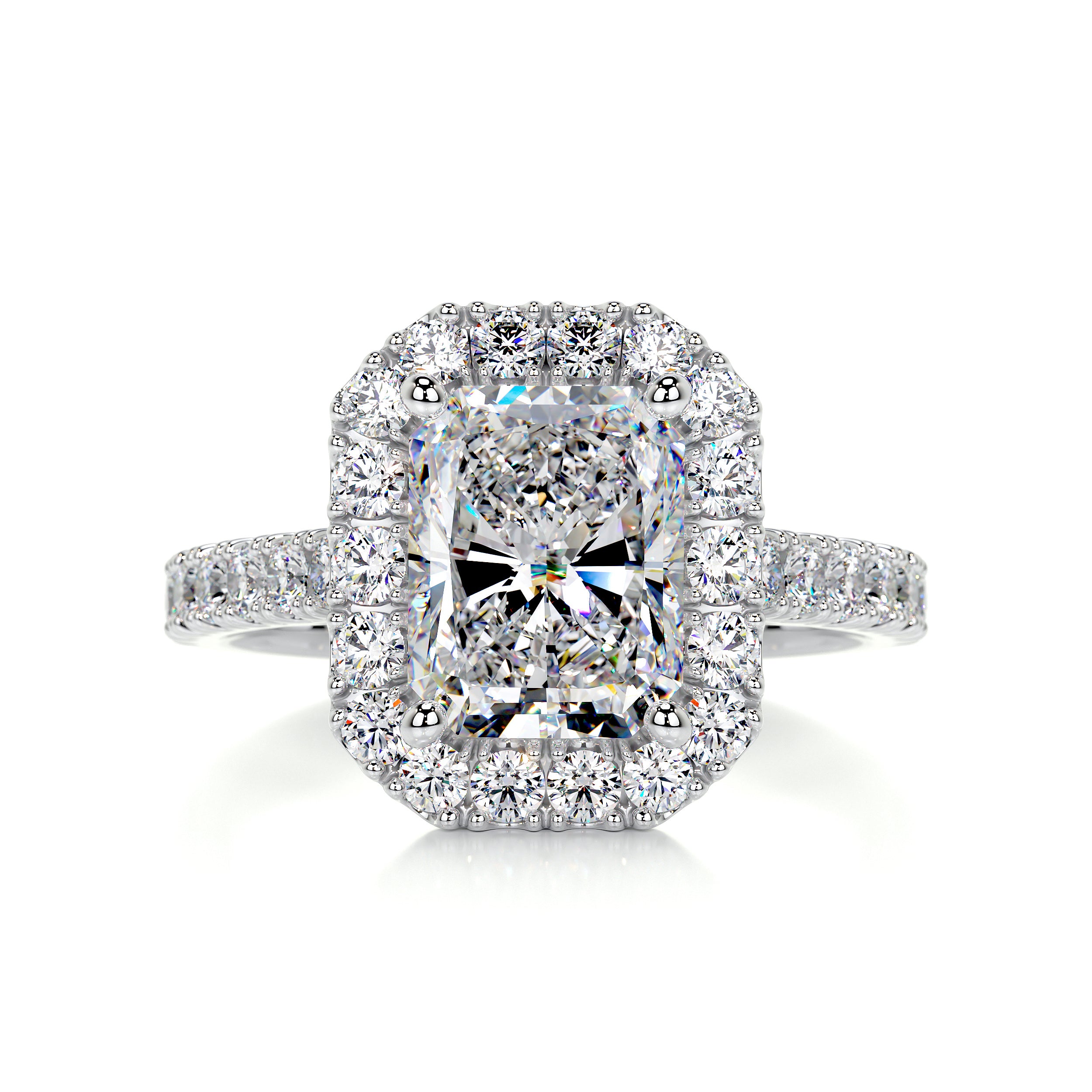 Andrea Moissanite & Diamonds Ring -14K White Gold, Halo, 2.3 Carat