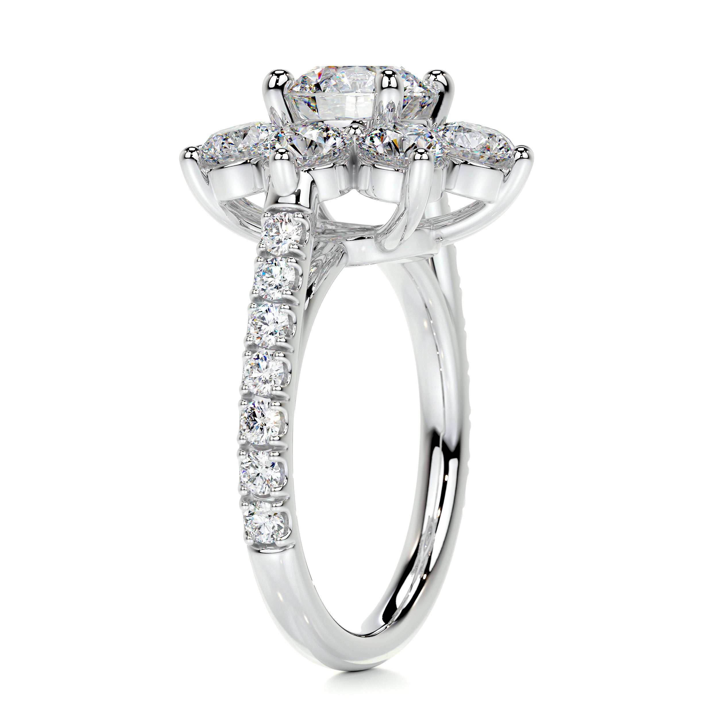 La Fleur Moissanite & Diamonds Ring   (2.5 Carat) -14K White Gold