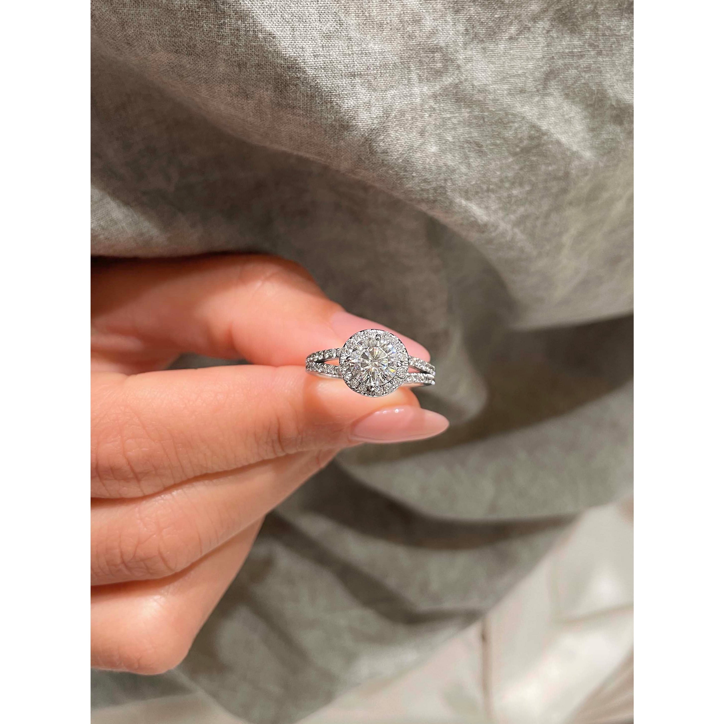 Hazel Moissanite & Diamonds Ring -18K White Gold