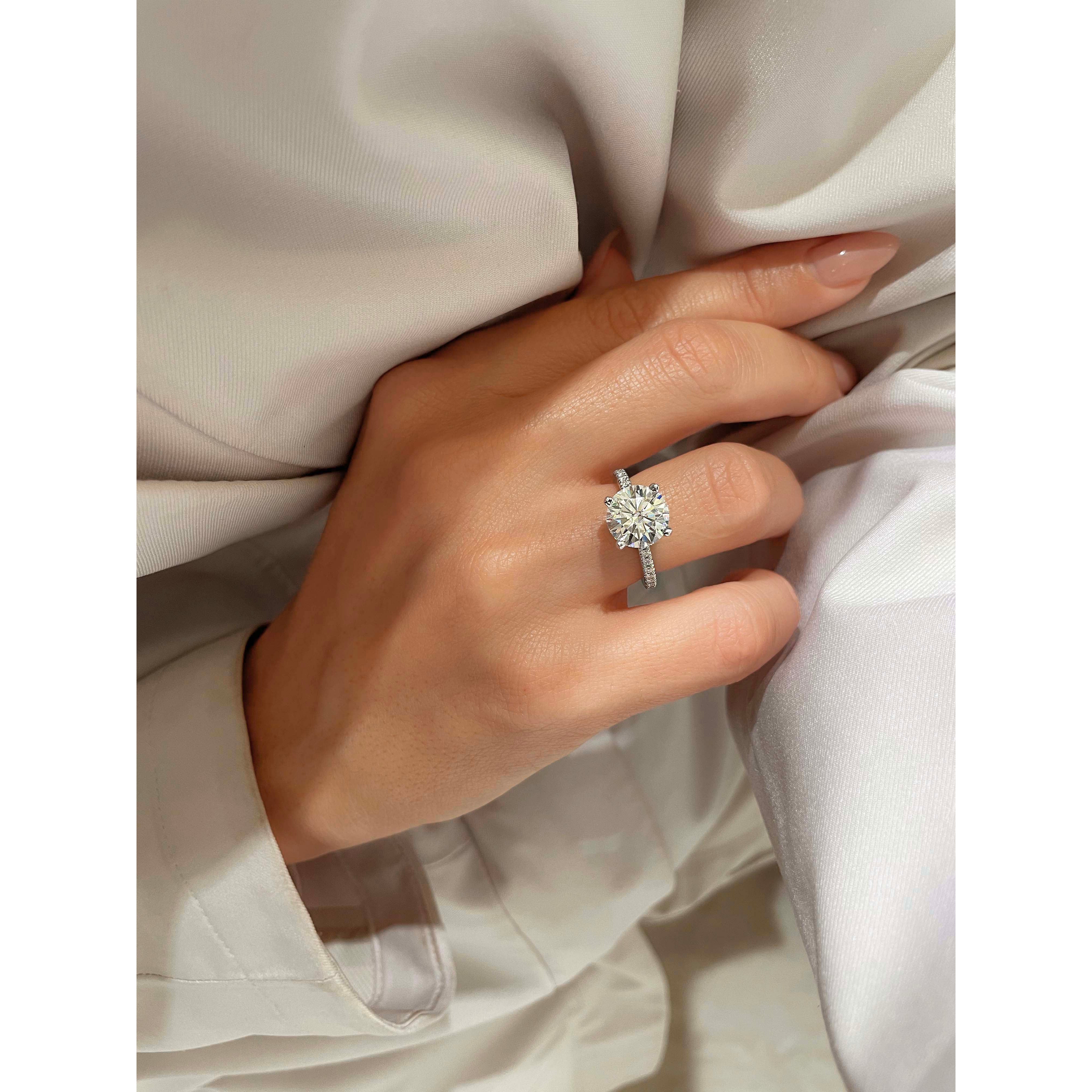 Stephanie Moissanite & Diamonds Ring   (3.40 Carat) -18K White Gold