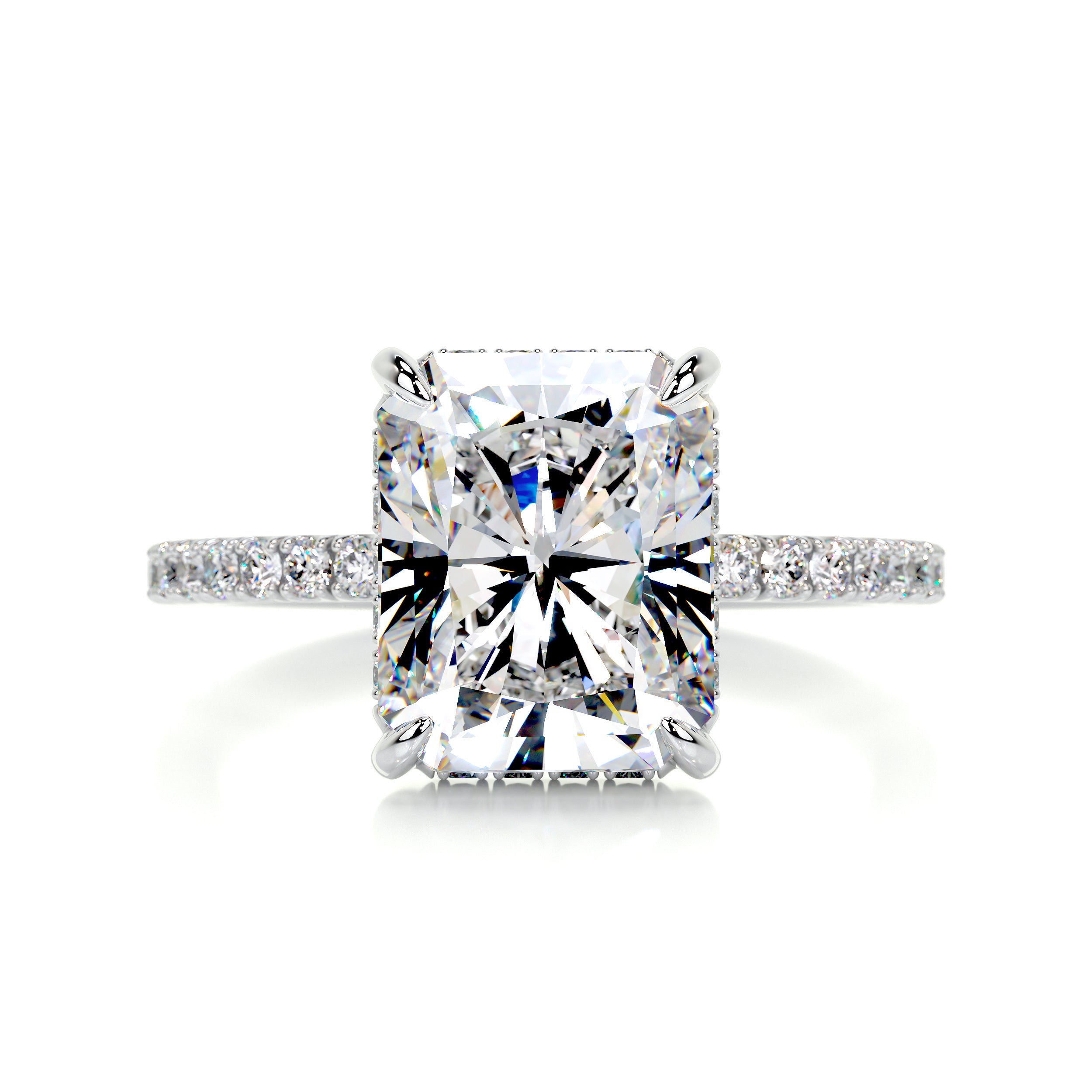3.70 Ct Colorless Radiant Cut Moissanite Hidden Halo Engagement